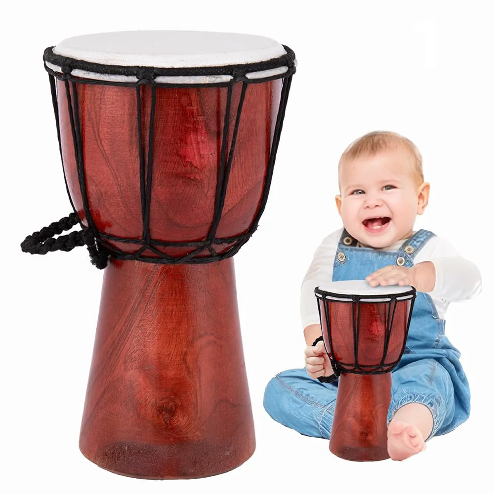 First-Class ArtCreativity 8 Mini Wooden Toy Drum – Rustic Djembe Musical Instrument for Kids Toddlers Birthday Gift Party Favor Flexible