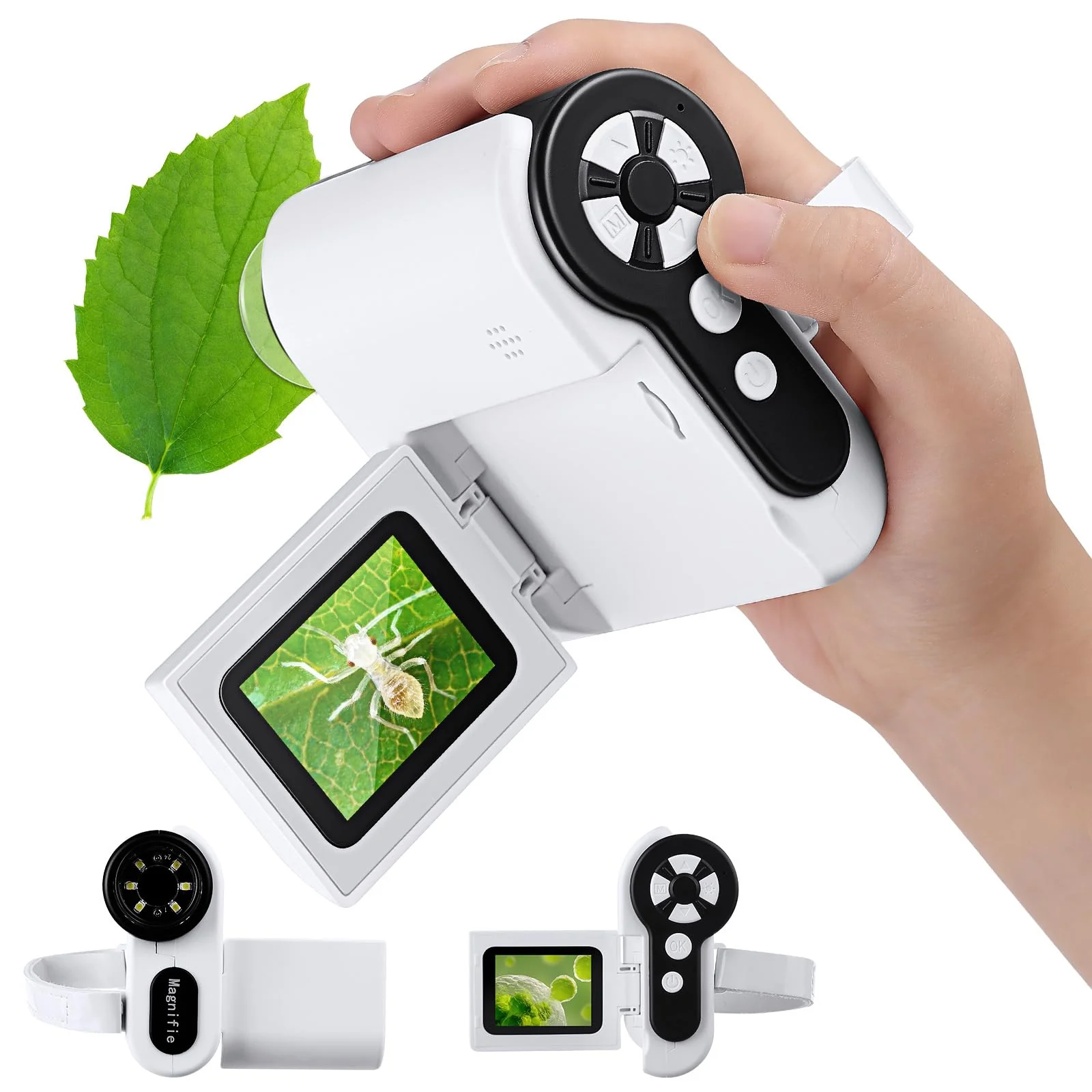 Next-Generation Barchrons 1000X Kids Handheld Microscope – 4K 2 Screen Pocket Microscope with 6 LED Lights 32G SD Card Science Gift Ages 8–12 Green