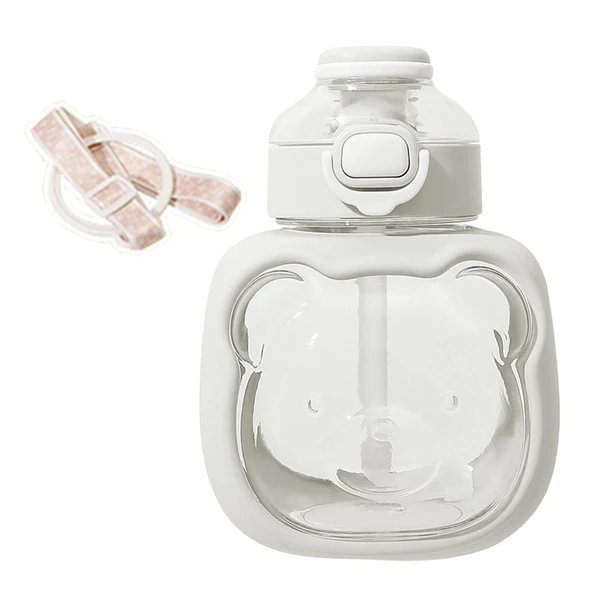Smooth Maxbell Water Bottle with Straw 1L Cute bear with Straw for Office Outdoor Sport white Relaxed