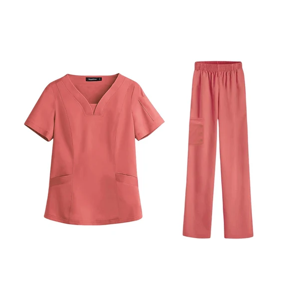 Effective Maxbell women Nurse Uniform Multi Pockets Soft Top Pants Set for Massaging XL orange Sustainable