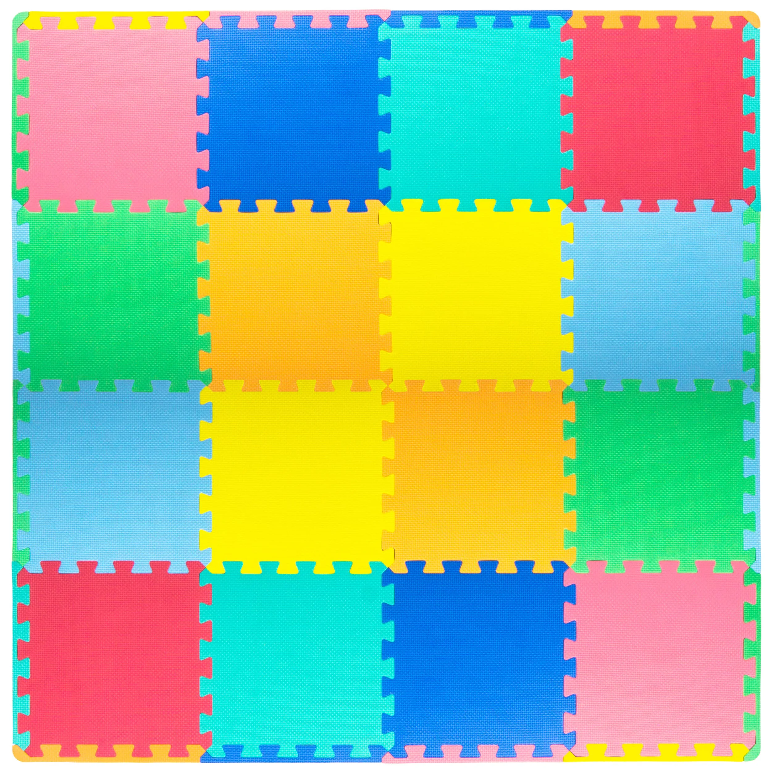 Reliable ProSource Foam Puzzle Floor Play Mat for Kids and Babies with Solid Colors 36 or 16 Interlocking Tiles with Borders Assorted Classic