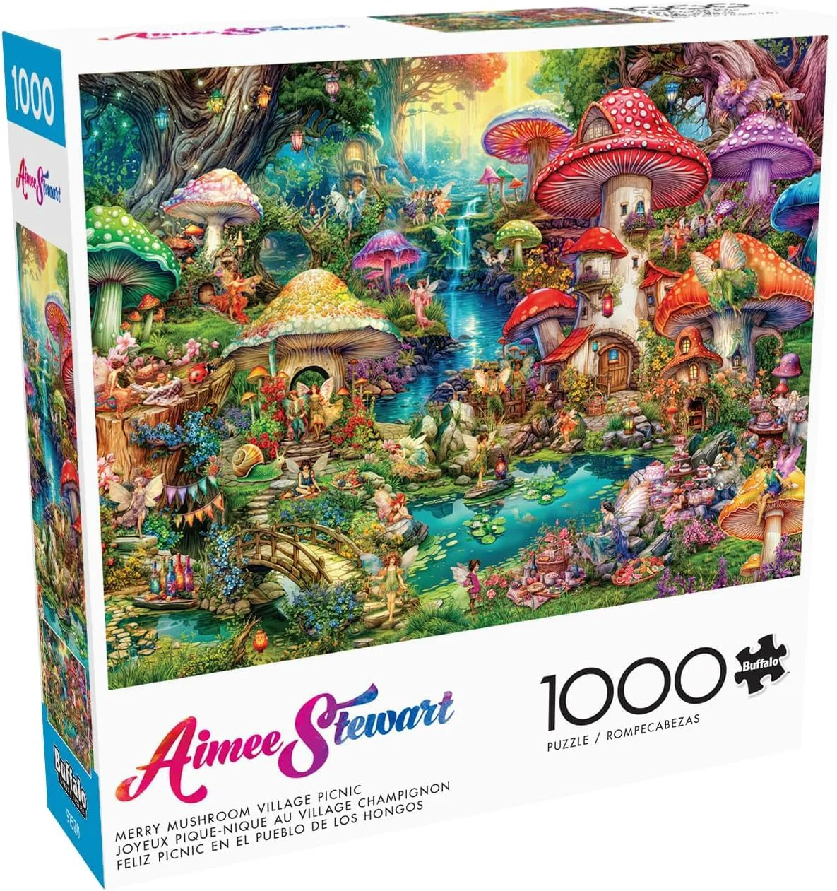 Verified Buffalo Games 1000 Piece Jigsaw Puzzle – Aimee Stewart Merry Mushroom Village Picnic Challenging Puzzle for Adults 26.75 x 19.75 Casual