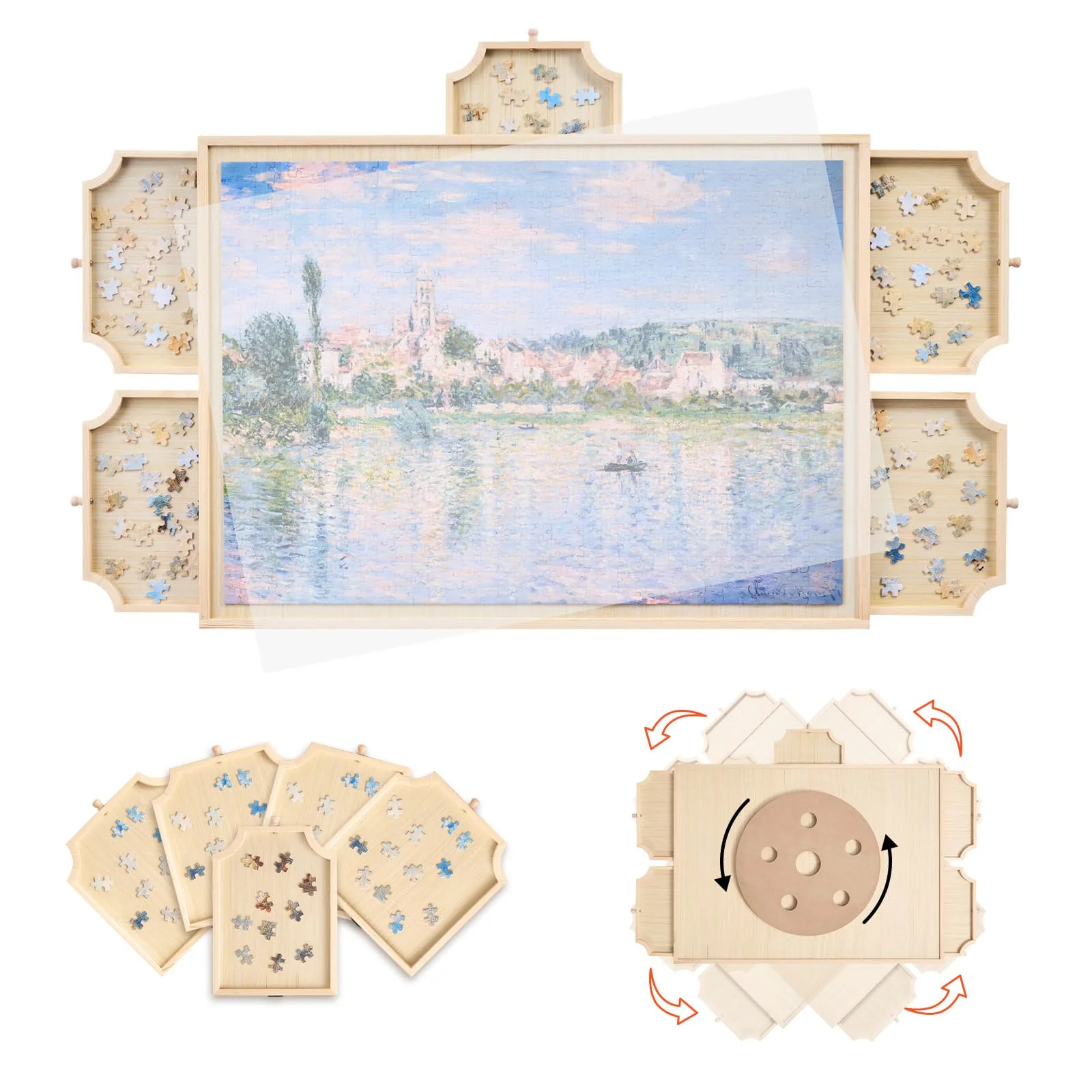 Trendy VEVOR 1000 Piece Rotating Puzzle Board – 29x21 Wooden Table with 5 Drawers Cover Portable Jigsaw Organizer Storage Gift for Adults Fast