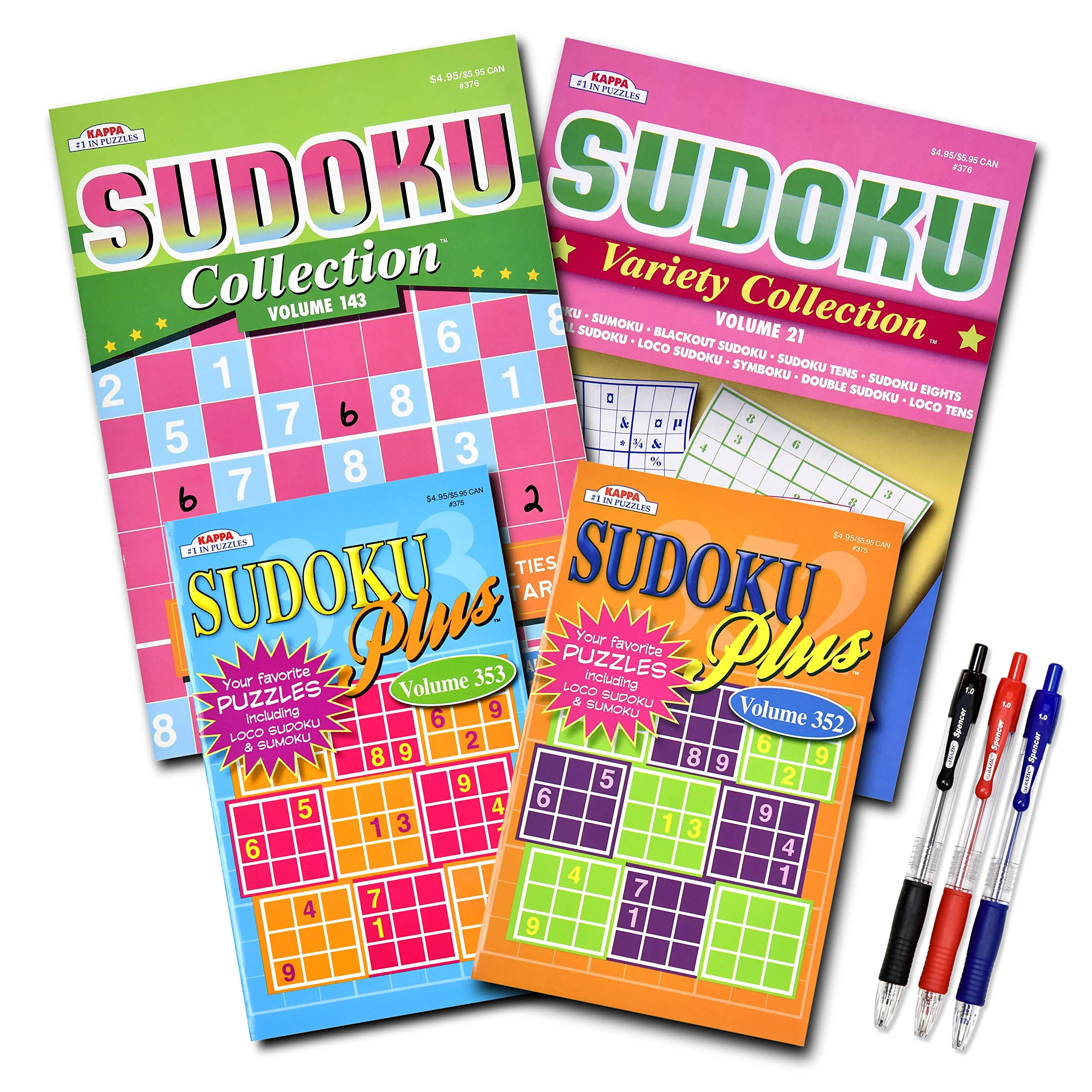 Elegant 4-Pack 350 Sudoku Puzzle Books for Adults Seniors – Brain Stimulation Variety Pack with Tips Tricks Large 8x10 5x8 Combo Functional