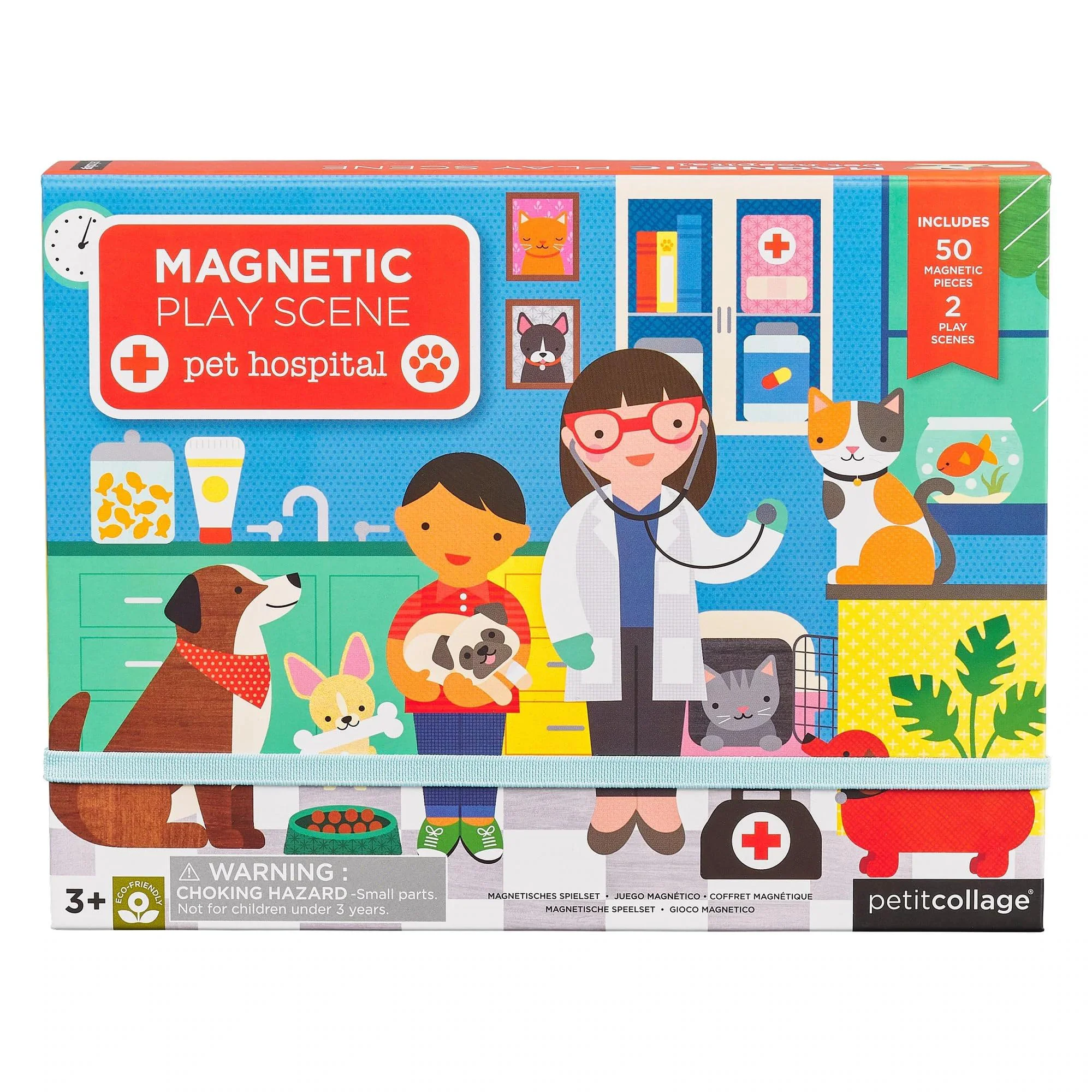 Elegant Petit Collage Magnetic Play Scene Pet Hospital - Animal Magnetic Play Set - 2 Scenes 50 Pieces - Ages 3 Sustainable