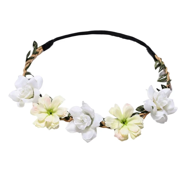 Fashionable Maxbell Maxbell Floral Band Wreath Hair Garland Headpiece Adjustable for Prom white High-Grade