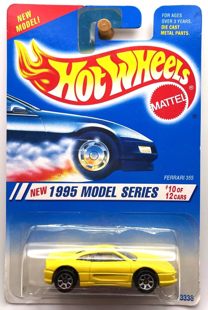 Quality Hot Wheels 1995 Model Series 10 12 Yellow Ferrari 355 7SPOKE 'New Model' Card Minimalist