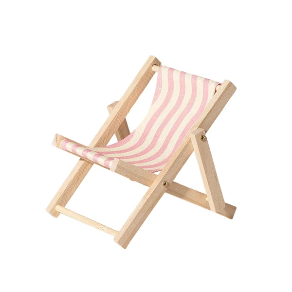 Professional Maxbell Creative Beach Chair Phone Holder Dollhouse Miniature Bedroom Wooden Bracket Pink Beige Original