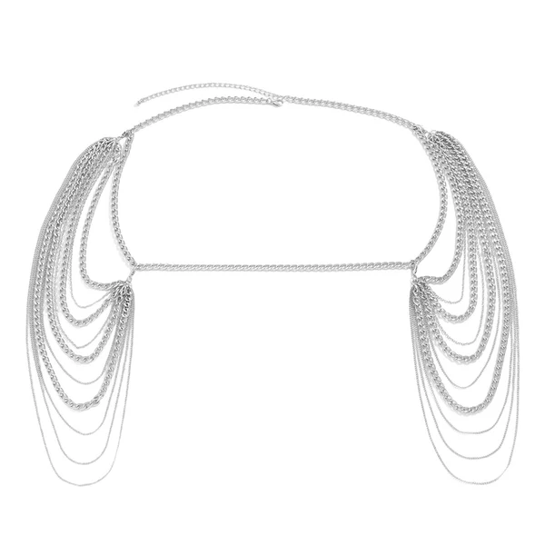 Detailed Maxbell Body Chain for Women Tassel Bridal Shoulder Chain Necklace for Evening White Pure