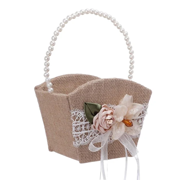 Pure Maxbell Maxbell Burlap Flower Girl Basket Lace Satin Rustic for Festival Ceremony Parties High-Performance