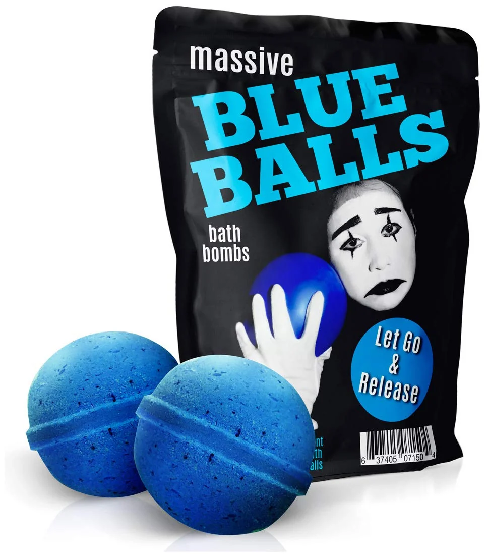 Outstanding Massive Blue Balls Bath Bombs - Sad Mime Design - Funny Bath Bombs for Men - XL Bath Fizzers Giant Blue Bath Bombs Handcrafted in The USA 2 Count Specialty