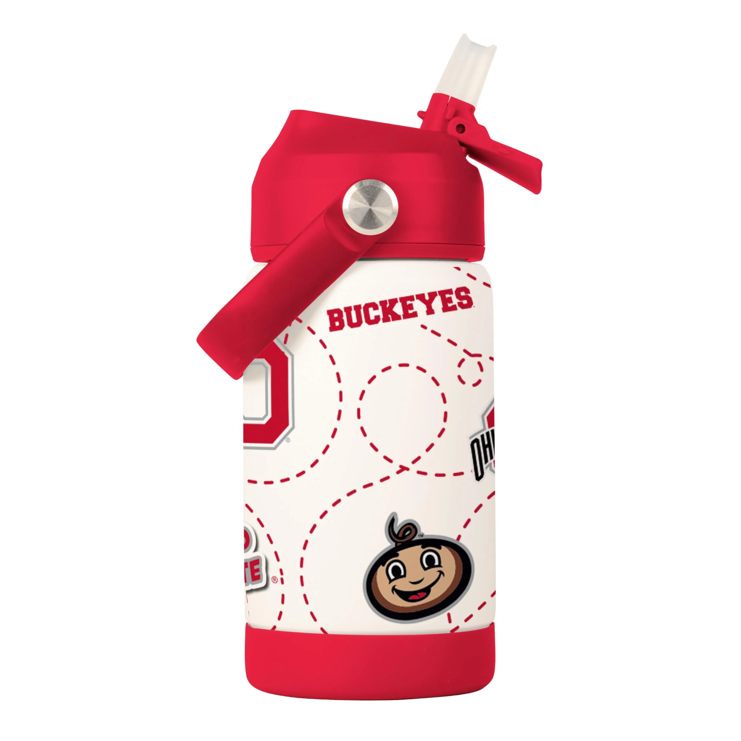 Refined Logo Brands NCAA Ohio State Buckeyes Mascot Stainless-Steel Kids Bottle -Soft Silicone Mouthpiece Easy To Carry Kid-Friendly Design- Great Fine Crafted