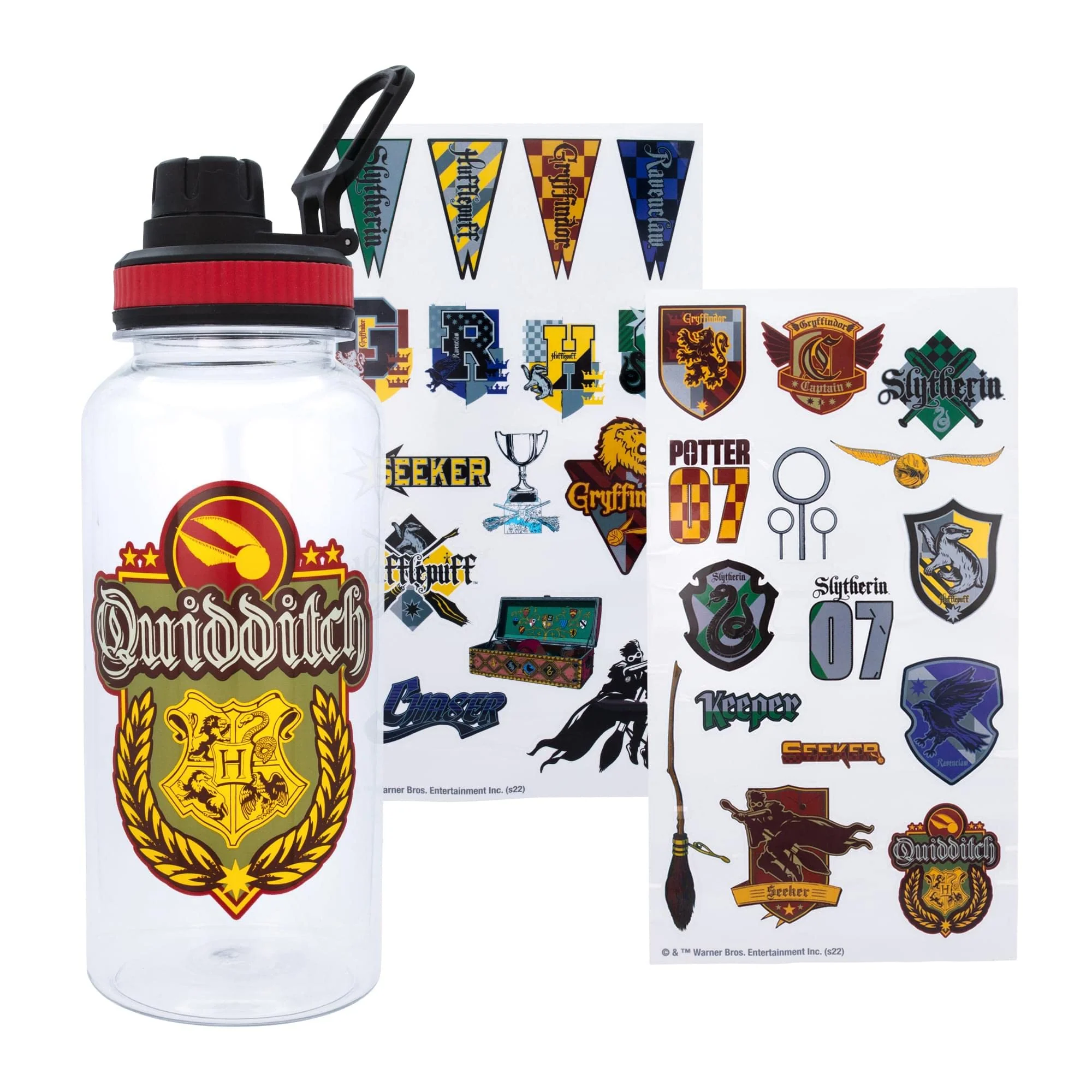 Reusable Harry Potter Quidditch 32-Ounce Twist Spout Plastic Water Bottle Jug And Sticker Set From The Wizarding World Prestigious