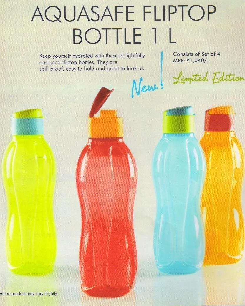Powerful Tupperware Aquasafe Flip Top Bottle 1 L each Set of 4 Minimalist