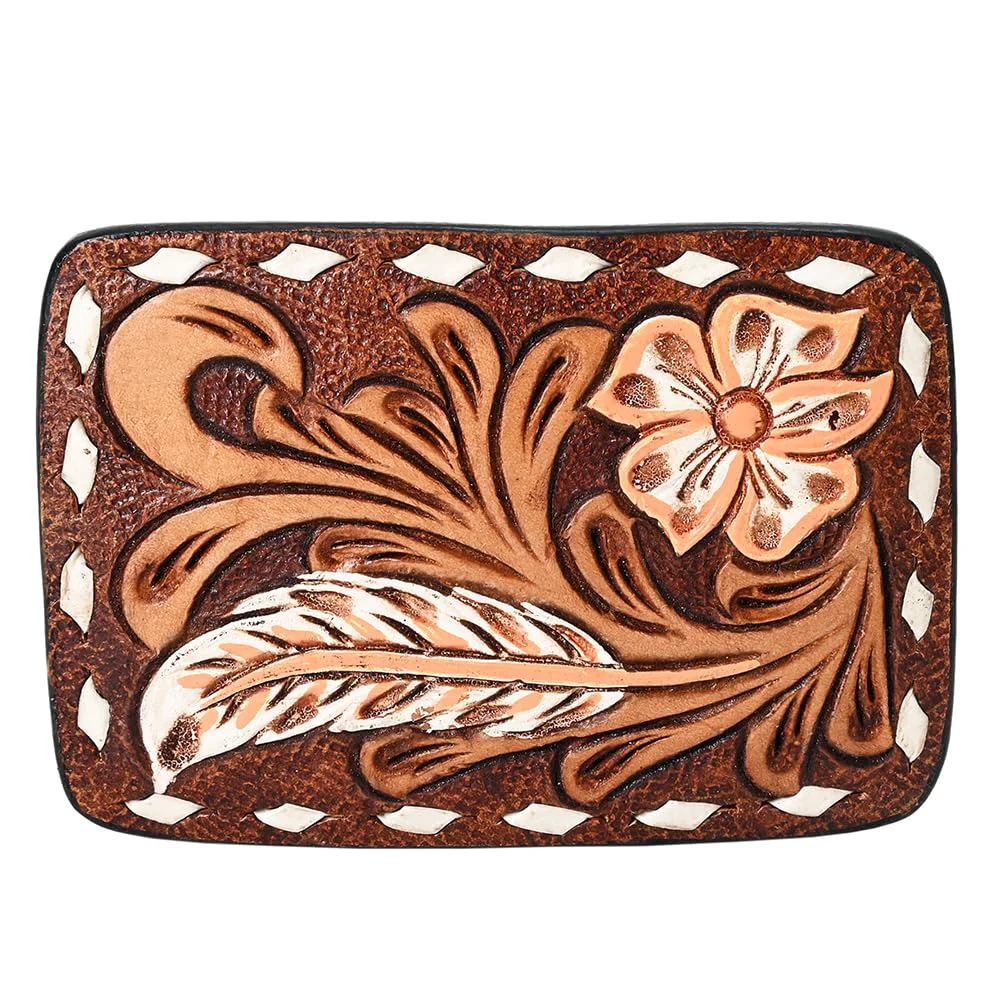 Trusted American Darling Floral Hand Carved Painted Belt Buckle Leather Covered Stylish Brown Western Enhanced