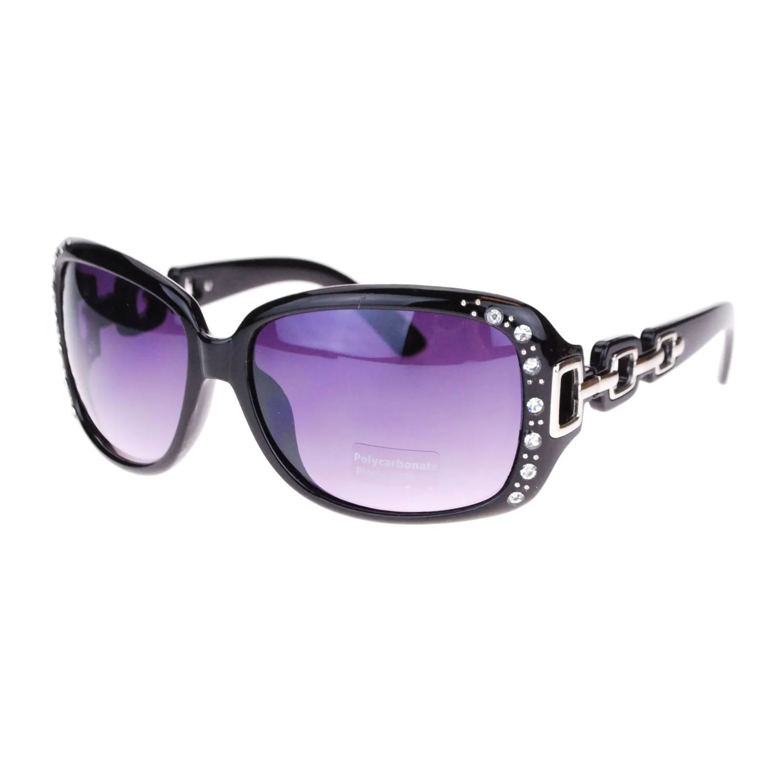 Genuine SA106 Womens Oversized Rectangular Rhinestone Encrusted Chain Arm Fashion Sunglasses Black Practical