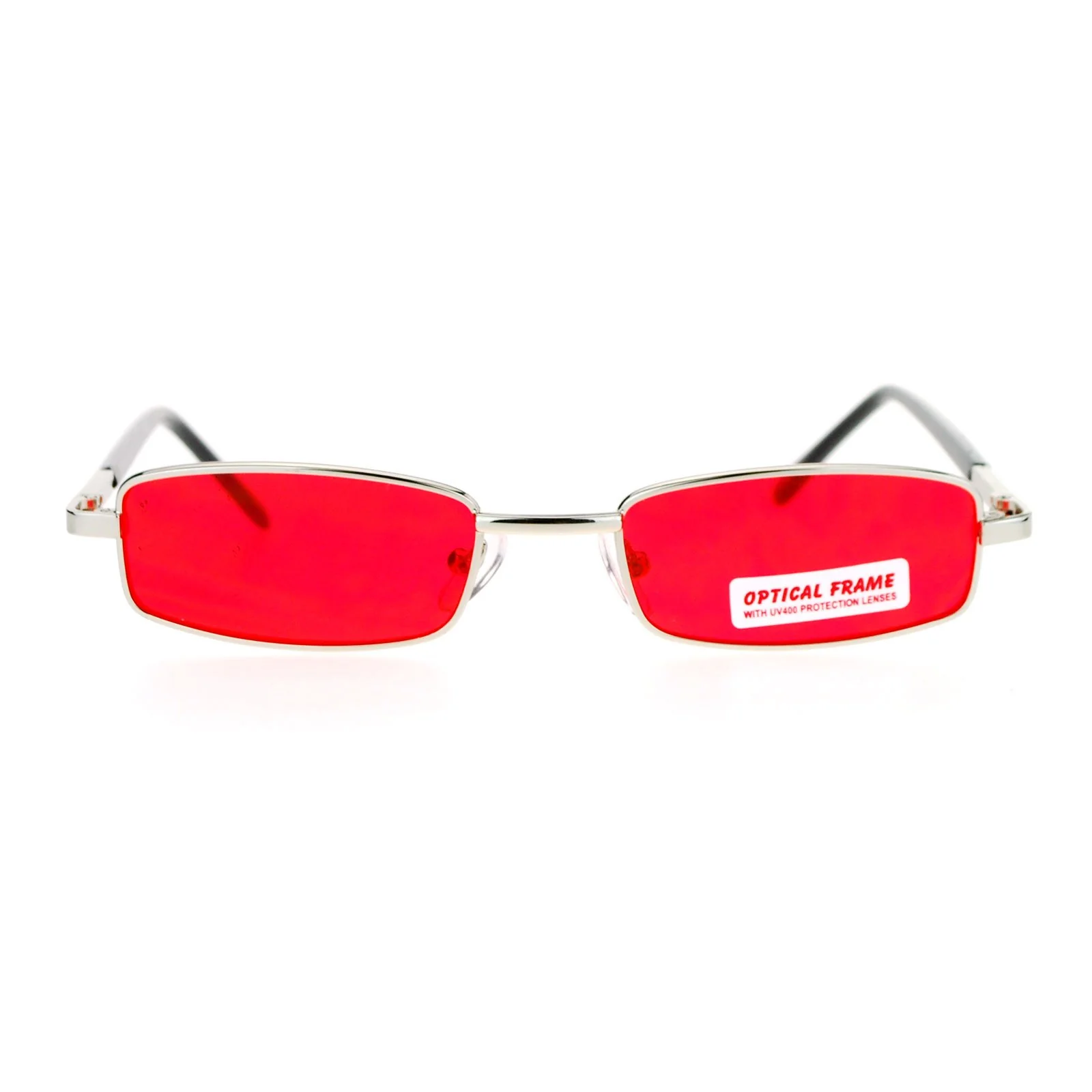 Quality SA106 Small Mens Rectangular Metal Rim Classic Color Lens Sunglasses Silver Red Genuine