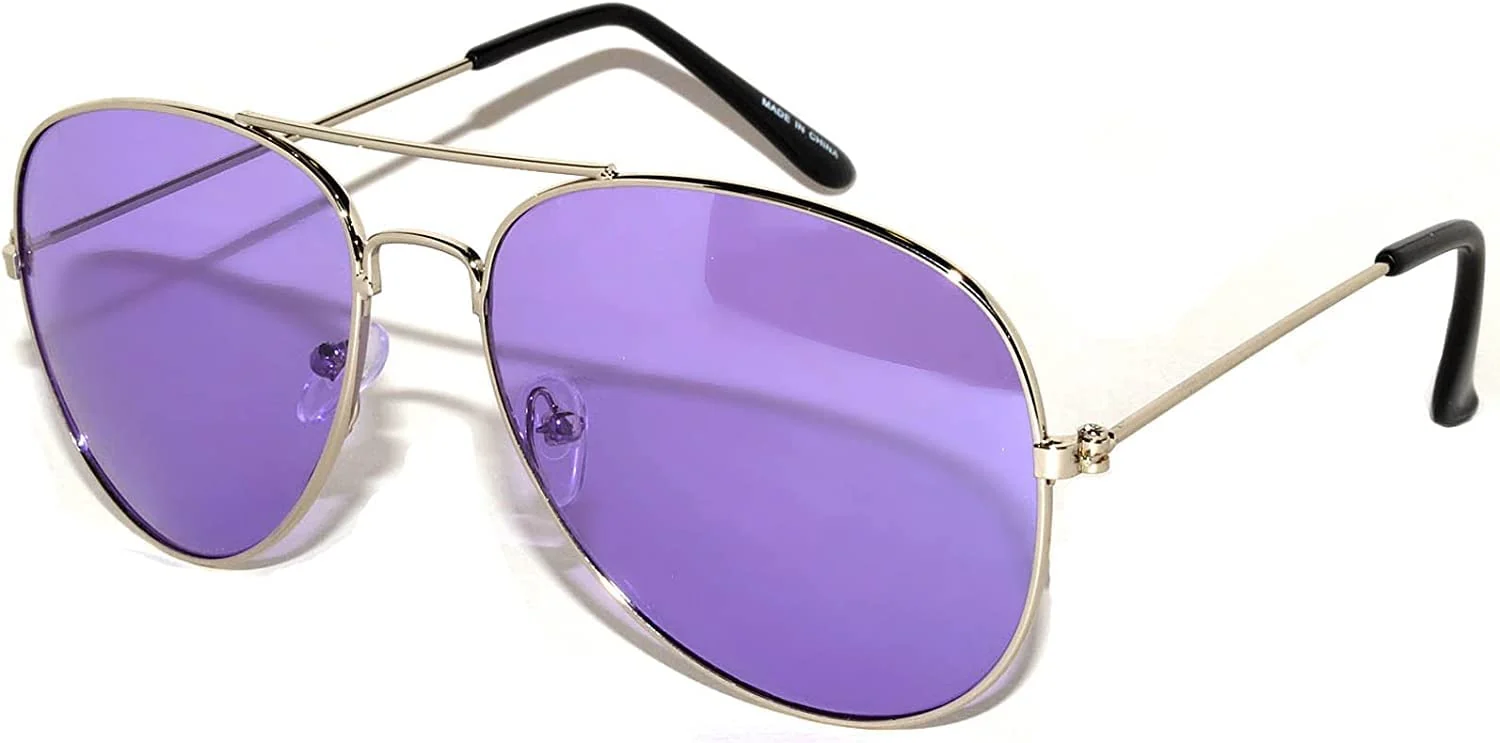 Refined Aviator Sunglasses Purple Gradient Lens Silver Metal Frame Ladies Next-Generation