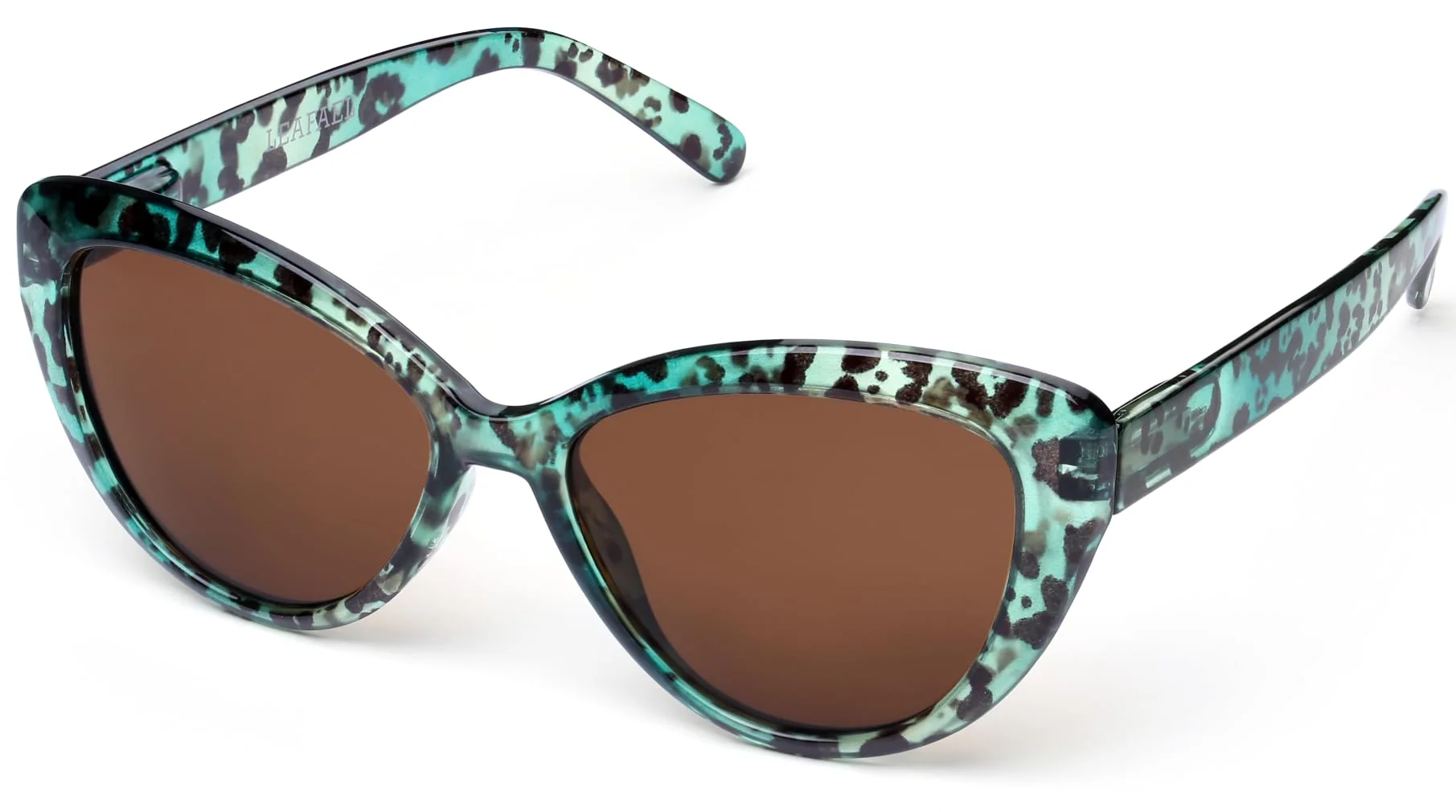 Sophisticated Polarized Cat Eye Sunglasses for Women - Oversized Green Cheetah Leopard Print Frame Vintage Retro Big UV400 Shades Solid