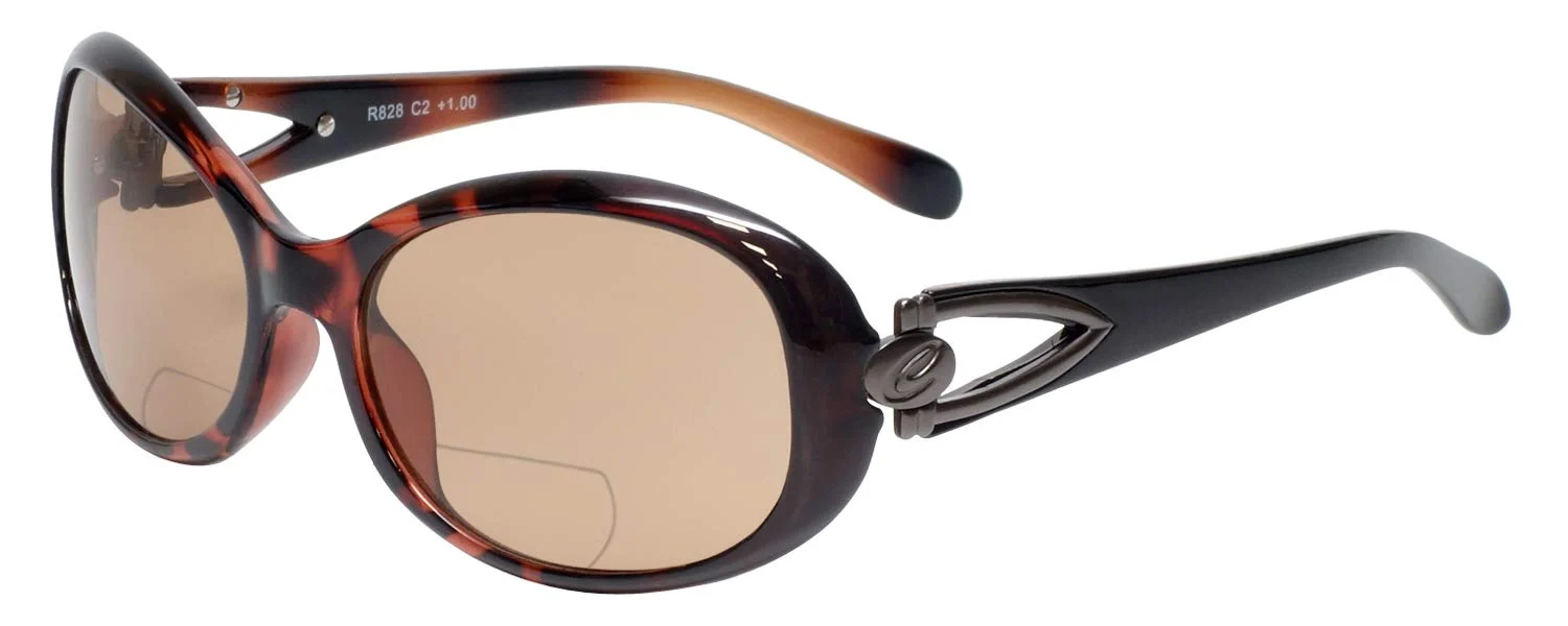 Enhanced Calabria 828 Oversized Polarized BiFocal Sunglasses 2.00 Tortoise Pewter Brown Women UV Protection Bi-Focal Sunglass Readers Casual