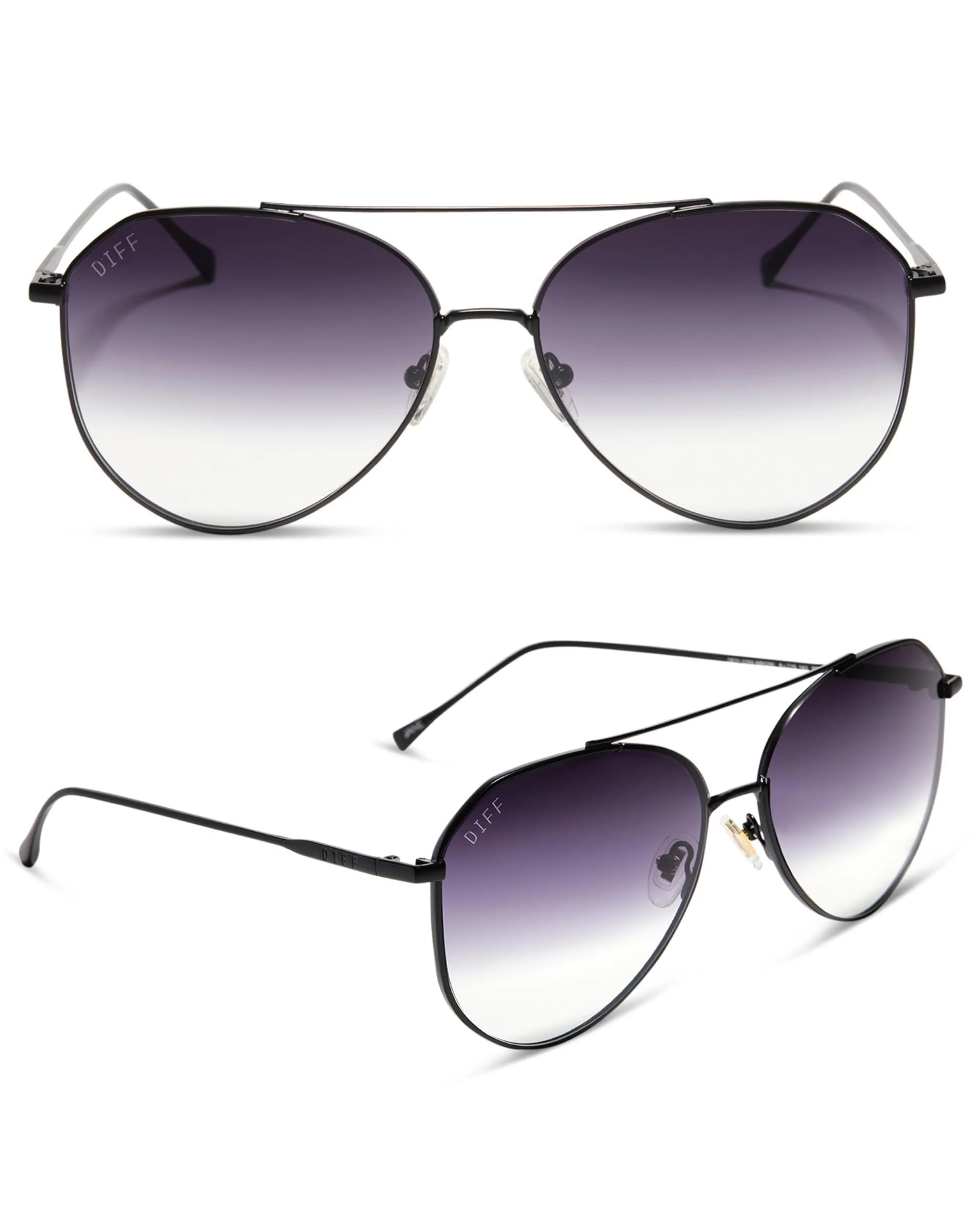 Exclusive DIFF Jane Lightweight Aviator Sunglasses for Women UV400 Matte Black Sharp Grey Gradient Official