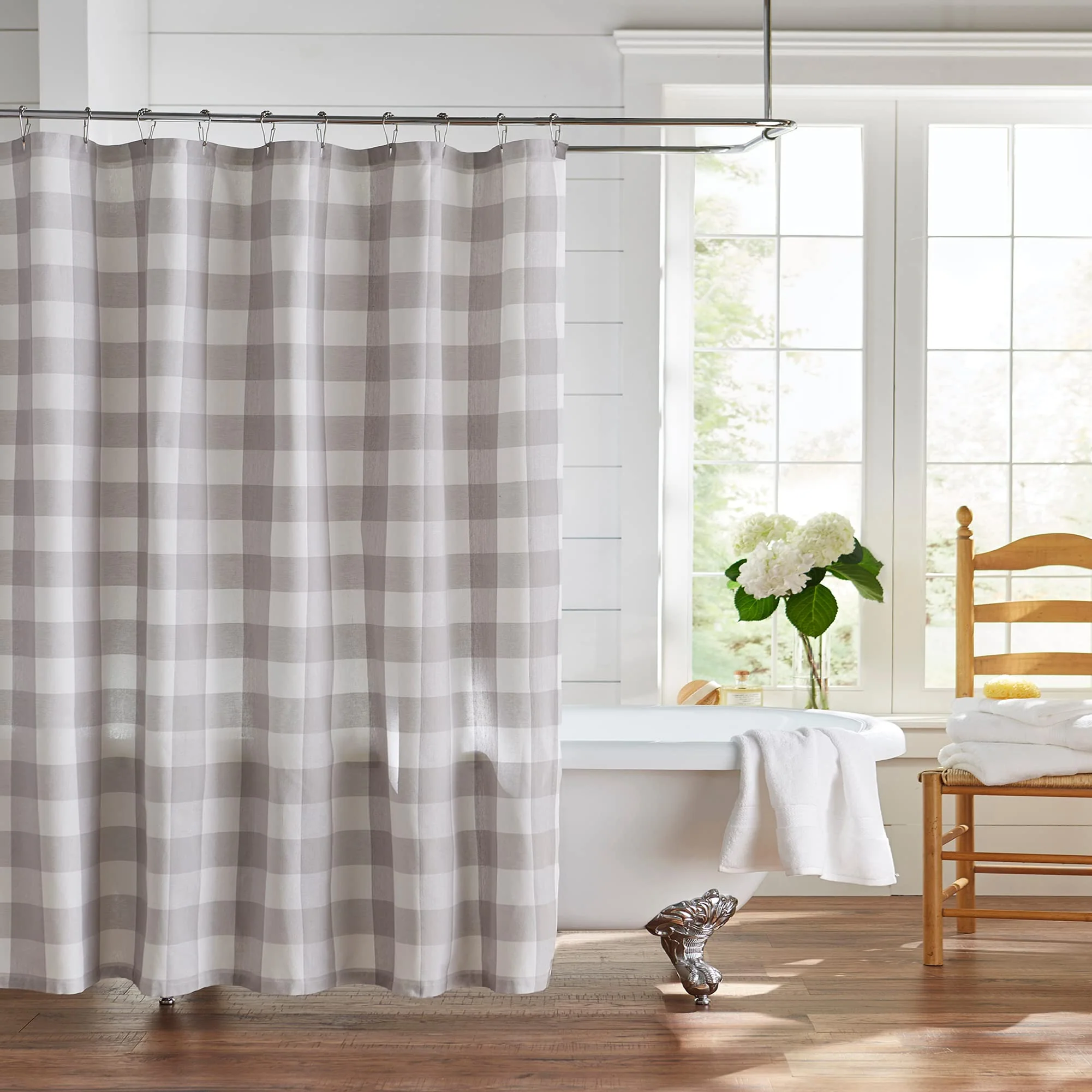 Certified Elrene Home Fashions Farmhouse Living Buffalo-Check Shower Curtain 72 x 72 Gray White Casual