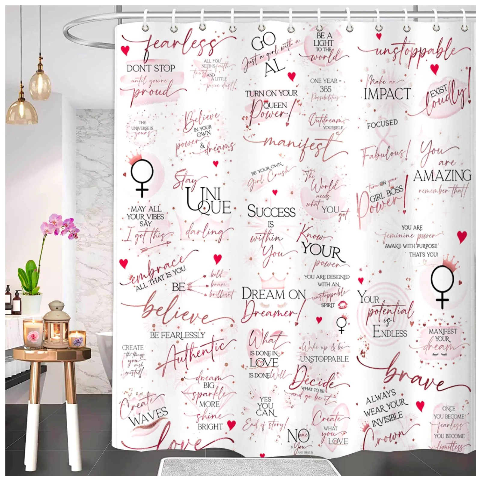 Pure Girl Boss Motivational Shower Curtain - White with Rose Gold Quotes Affirmations Inspirational Bathroom Decor for Women Empowerment Gift 71 W x… Fine Crafted