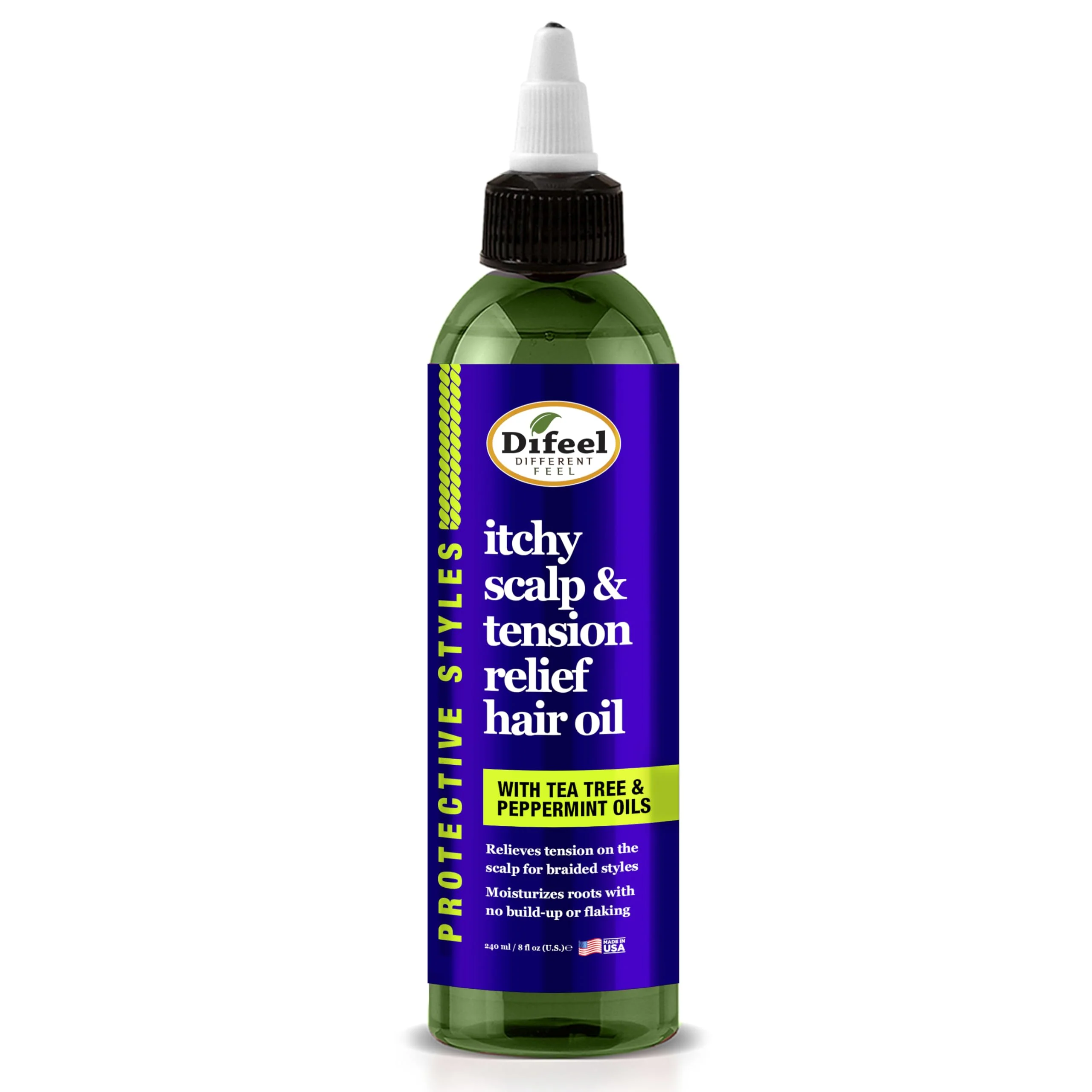 Soft Difeel Itchy Scalp Tension Relief Hair Oil with Tea Tree Peppermint Oils for Braided Styles 8 oz. Lightweight