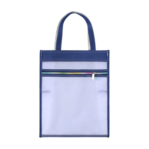 Eco-Friendly Maxbell Mesh Handbag Lightweight Clear Collapsible Stationery with Side Pockets Blue Reliable