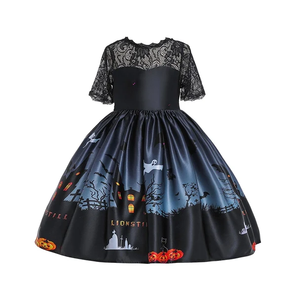 Official Maxbell Witch Dress for Girls Halloween Costume Pumpkin Skull Print Cosplay Clothes Eco-Friendly