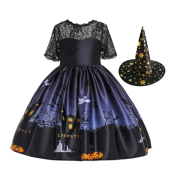 Sophisticated Maxbell Girl Witch Halloween Costume Dress Cosplay Fancy Dress Baby Girl Gown Party Height 140cm Breathable