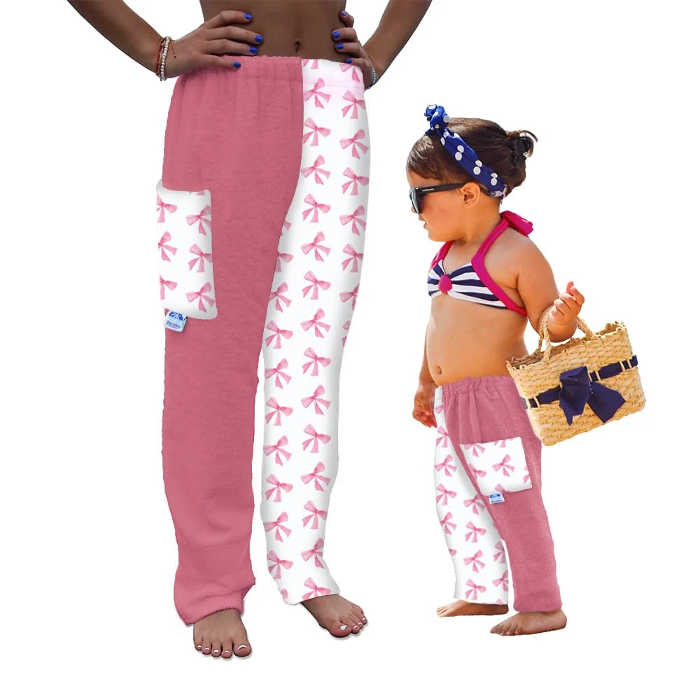 Casual Paradise Towelwear Towel Pants for Swimmers - Pink Bows - Cotton Terry Towel Pants - Beach Coverup - Resort Wear - Swim wear Kids S Durable