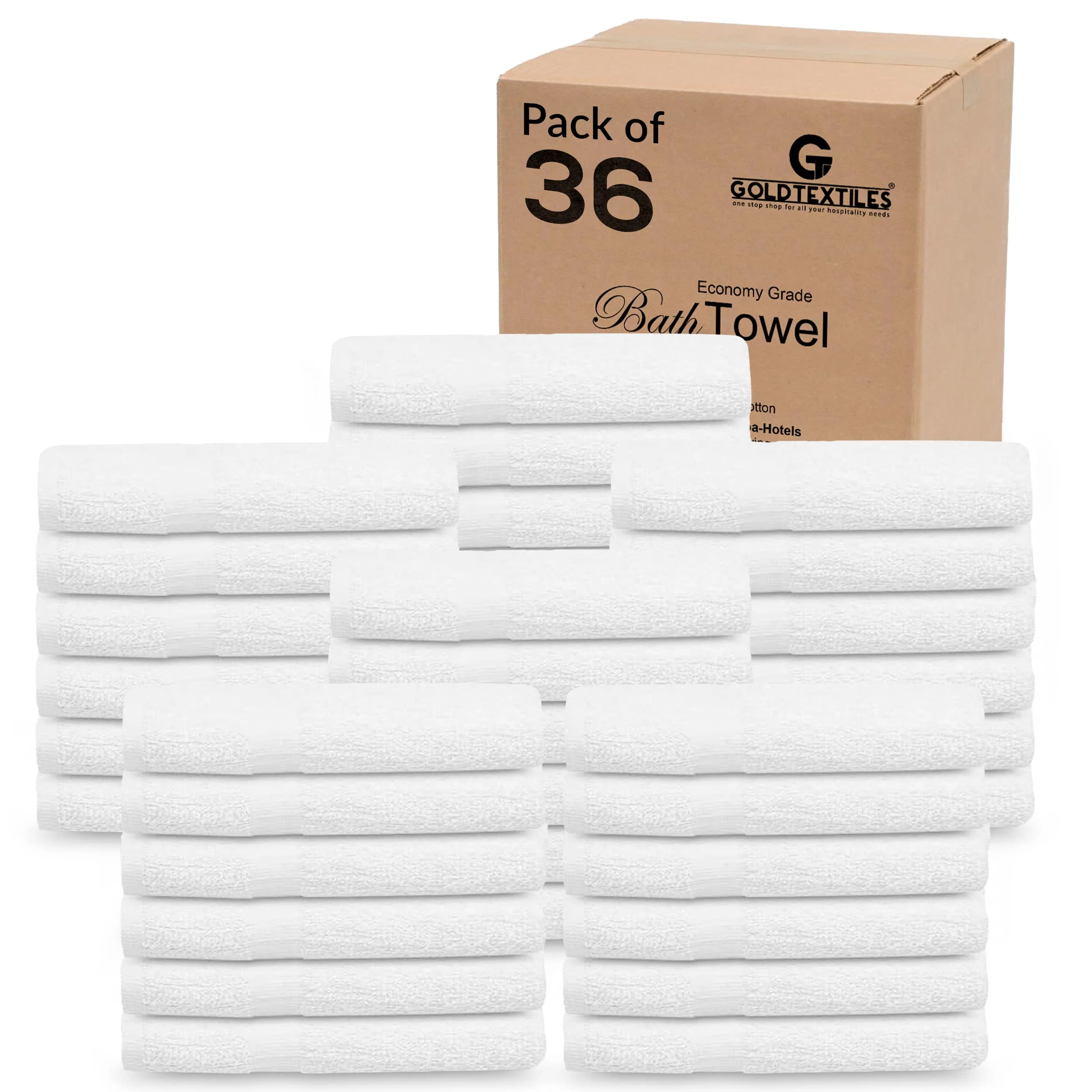 Advanced GOLD TEXTILES 36 Pack White Small Bath Towels 20x40 Inches - Cotton Blend Economy Bulk Bath Towels for Commercial Uses Gym Salon Spa Hair… Traditional