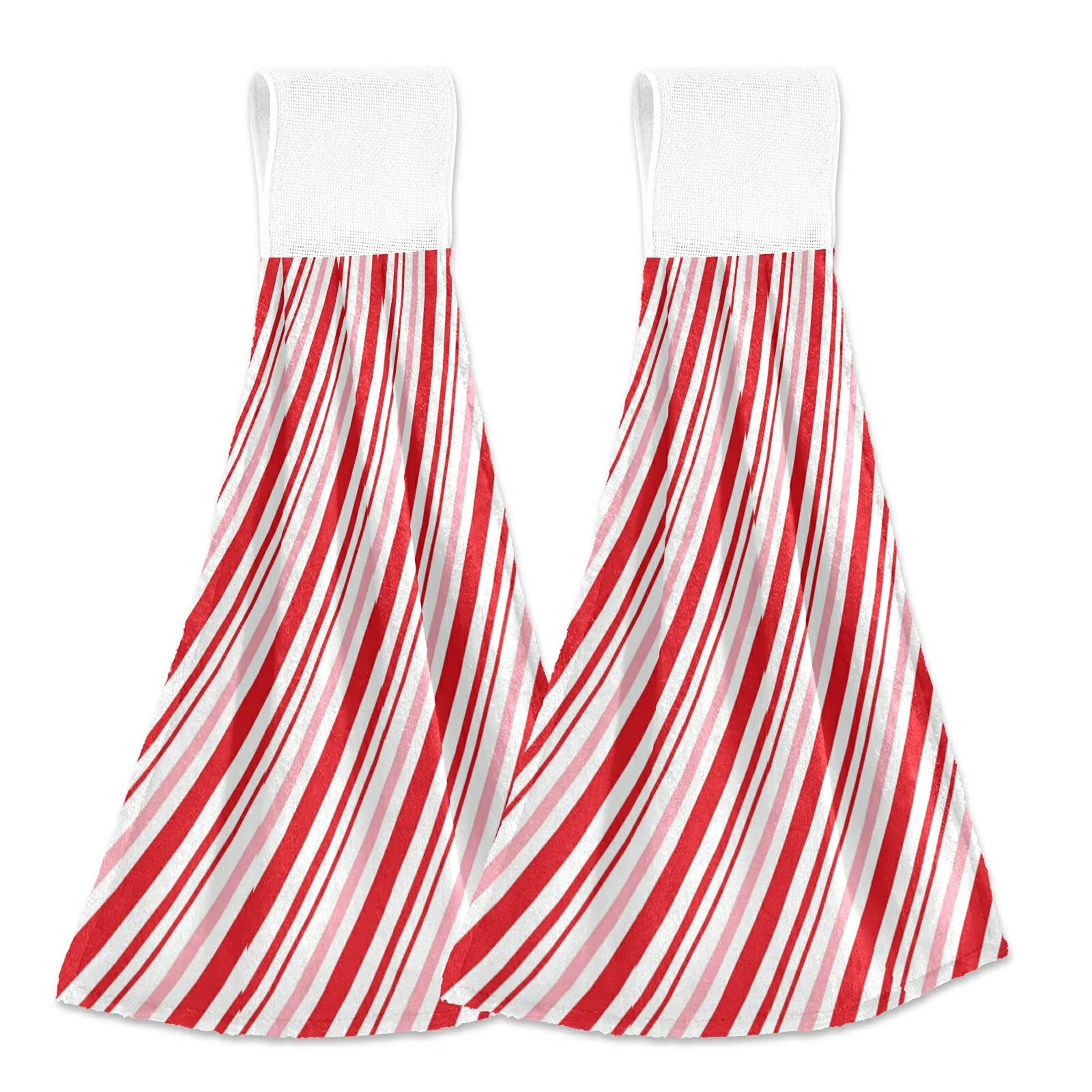 Organic Aslsiy Christmas Candy Cane Hanging Kitchen Towels Set of 2 Winter Red Diagonal Stripe Hand Tie Towels Fast Drying Dish Tea Towels for Tabletop Gym… Smooth