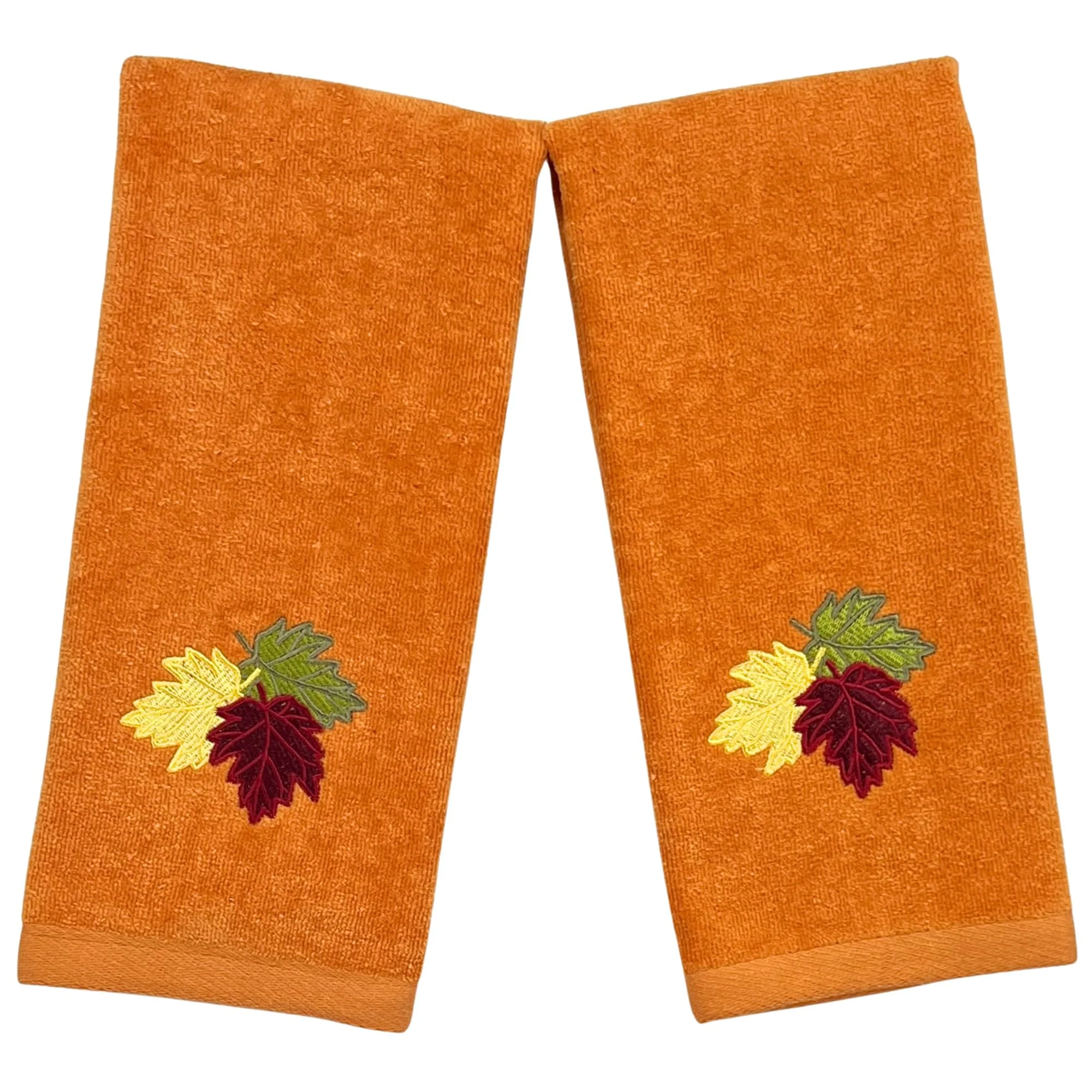 Efficient Serafina Home Decor Farmhouse Fall Hand Towels Terracotta Rust Cotton Towels with Autumn Leaves of Burgundy Green and Yellow Hand Towel 2 Piece Set Top-Quality