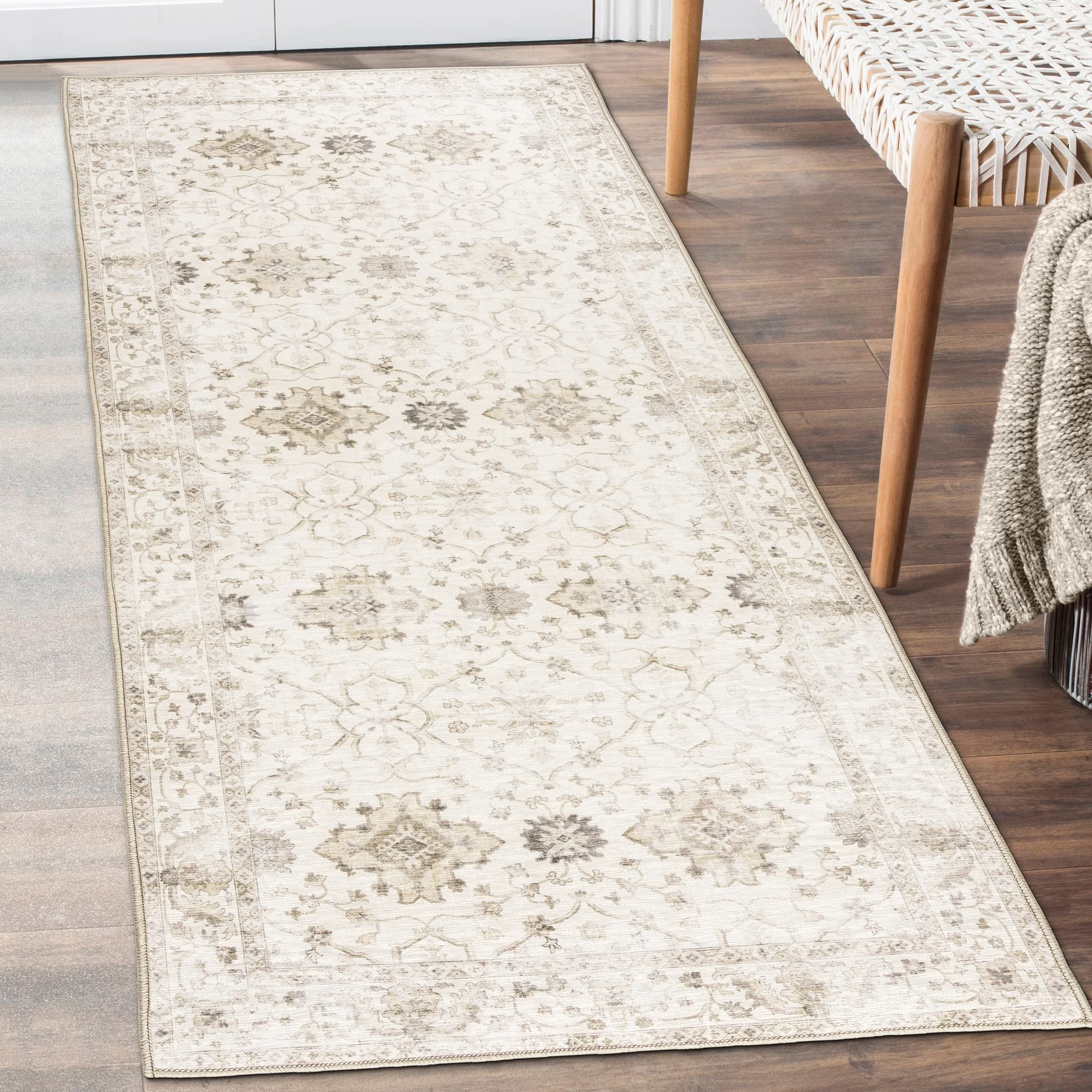 Contemporary ReaLife Rugs Machine Washable Area Rug Runner - Living Room Bedroom Bathroom Kitchen Entryway Office - Padded Low Pile Stain Resistant Premium - Boho… Pure