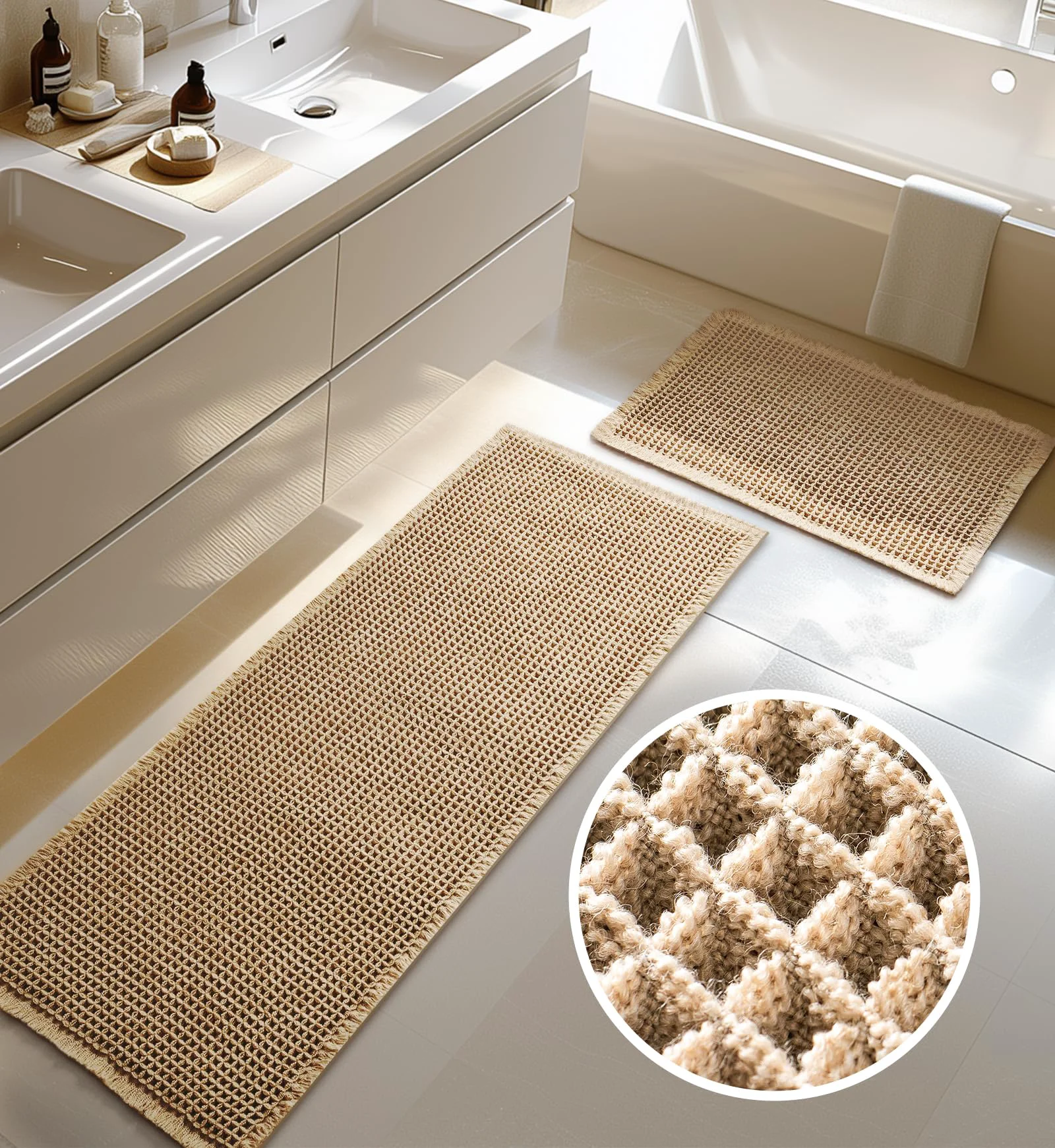 Quality Furicher Large Waffle Bath Mat Set Non Slip Bath Rug Set Ultra Absorbent Bath Mats for Bathroom Decor Extra Soft Floor Bathroom Rugs Sets 2 Piece… Enhanced