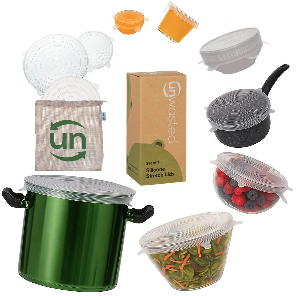 Green unwasted Reusable Silicone Lids Variety Pack - Upgrade Your Kitchen Gadgets with Our Covers for Food Storage - Reusable Silicone Stretch Lids… Easy-to-Use