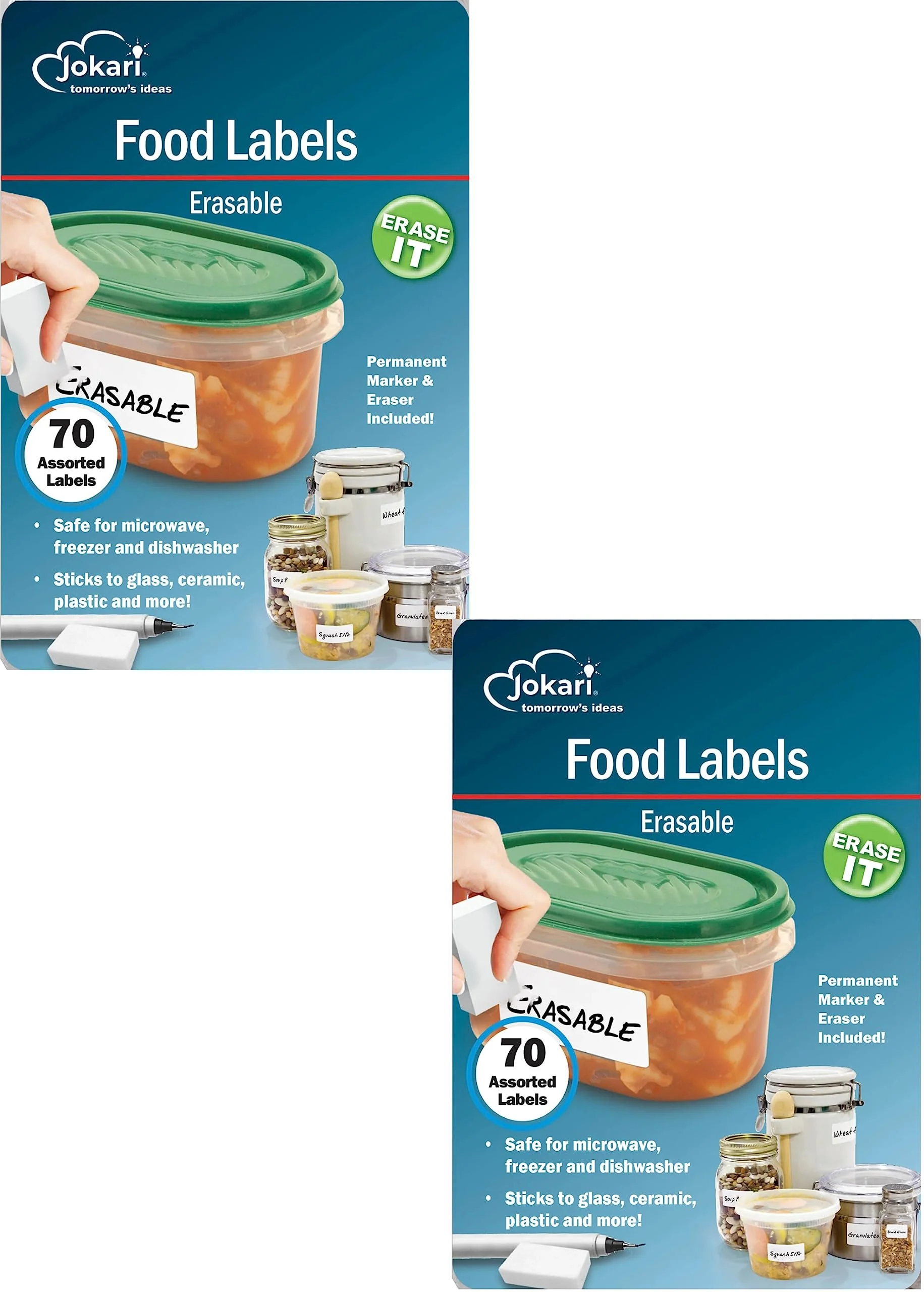 Modern Jokari Erasable Food Storage Labels 2 Pack - 140 Reusable Stickers with Marker and Eraser - Dishwasher zer Microwave Safe Adhesive for Plastic… Verified