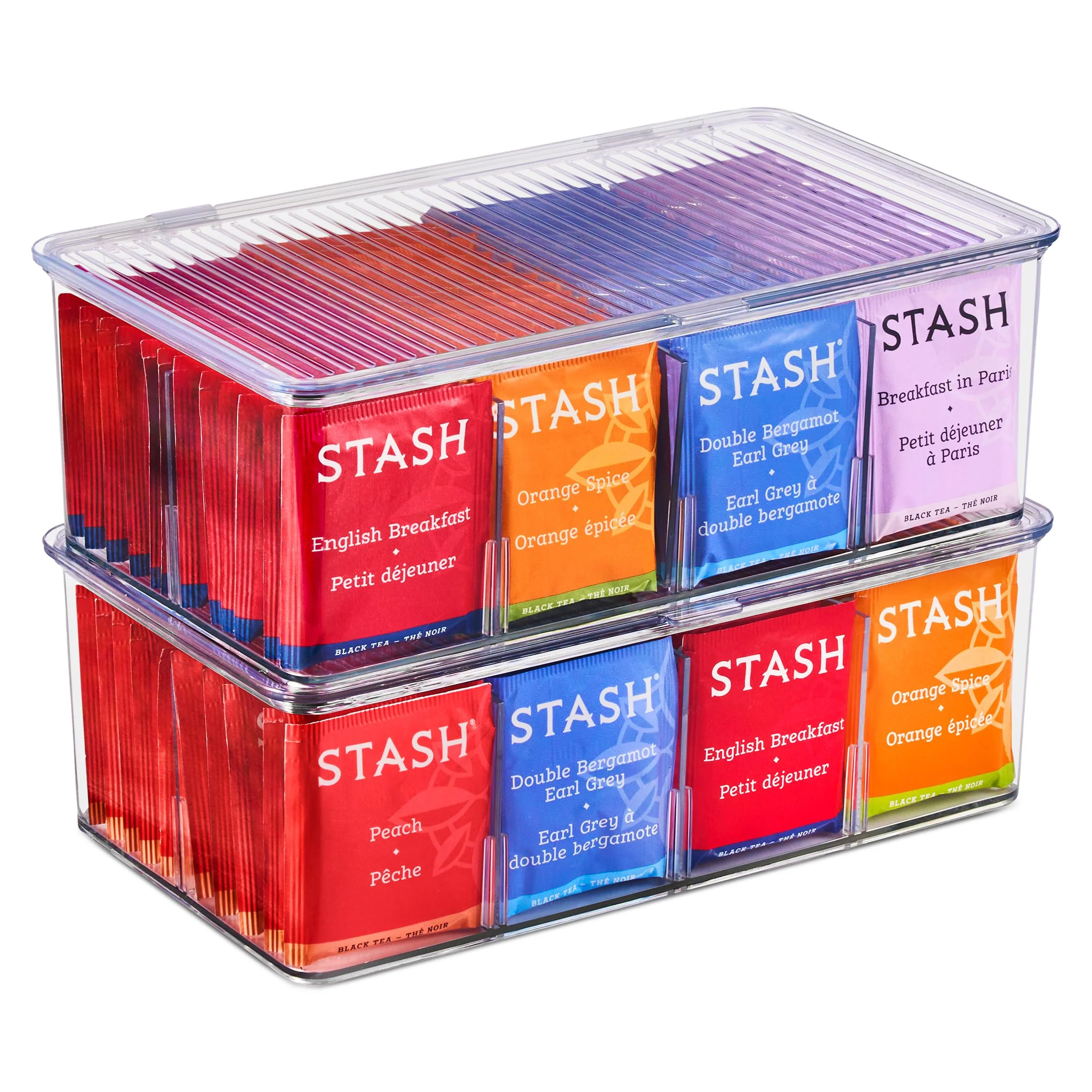 Practical Sorbus 2 Pack Tea Bag Organizer Bins w Lids 4 Removable Dividers Clear Plastic Food Packet Snack Organizer Stackable Pantry Organization Kitchen… Premium