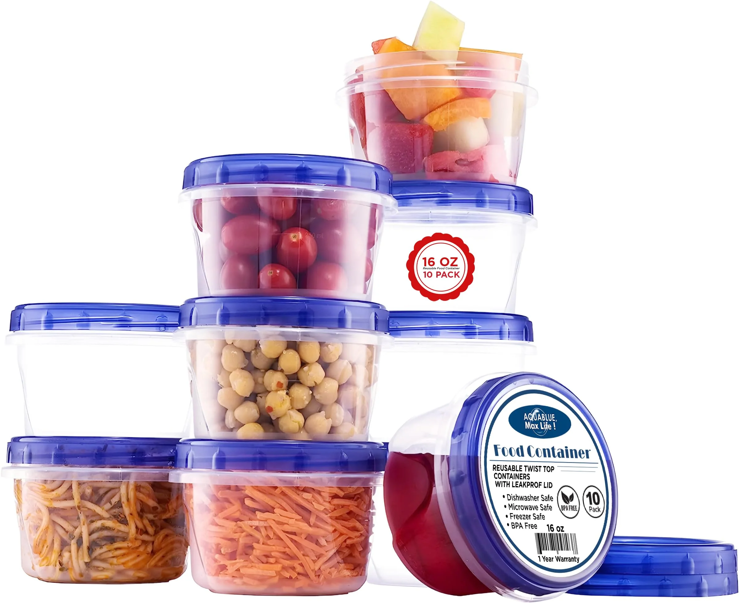 Environmentally Friendly AQUA BLUE Soup zer Storage Containers With Twist Top lids 16 Oz - 10 Pack Reusable Plastic Food Container with Screw On Lids leak proof… Versatile