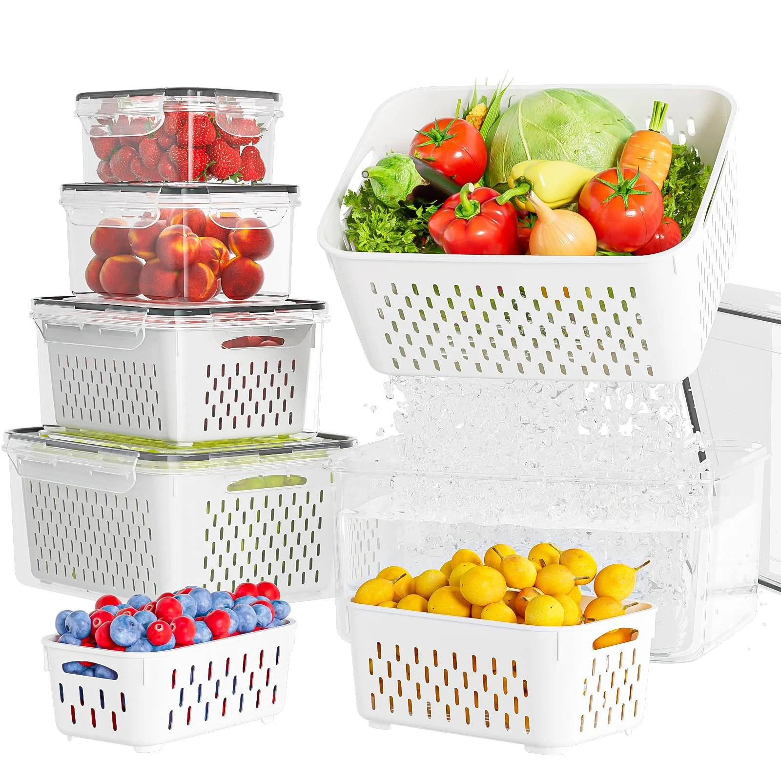 Outstanding KEMETHY 5 Pack Fruit Storage Containers for Fridge with Removable Colanders - Food Storage Containers with Lids BPA- Produce Containers Keep… Prestigious