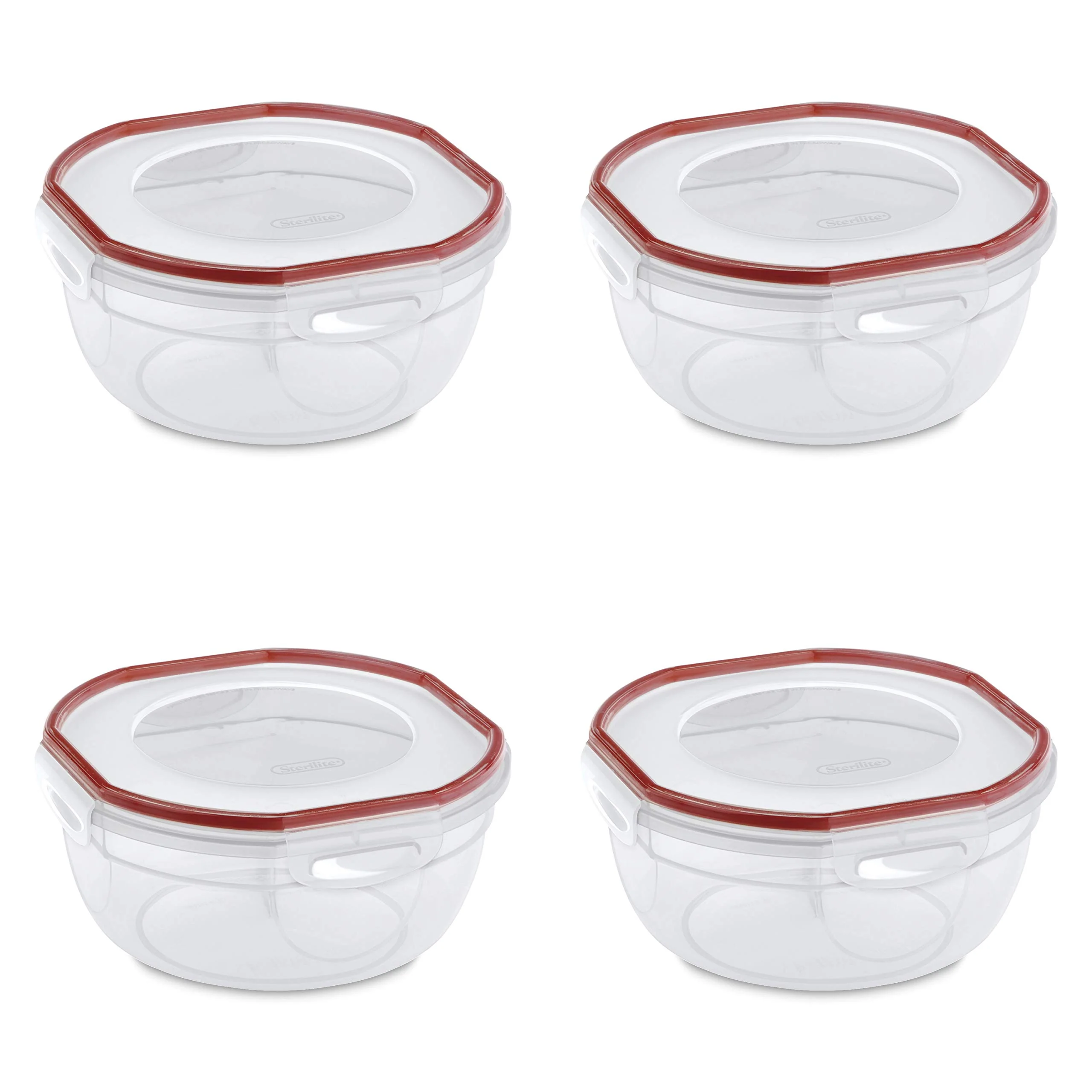 Fashionable Sterilite Ultra-Seal 2.5 Qt Bowl Airtight Food Storage Container Plastic Latching Lid Microwave and Dishwasher Safe Clear With Red Gasket 4-Pack Environmentally Friendly