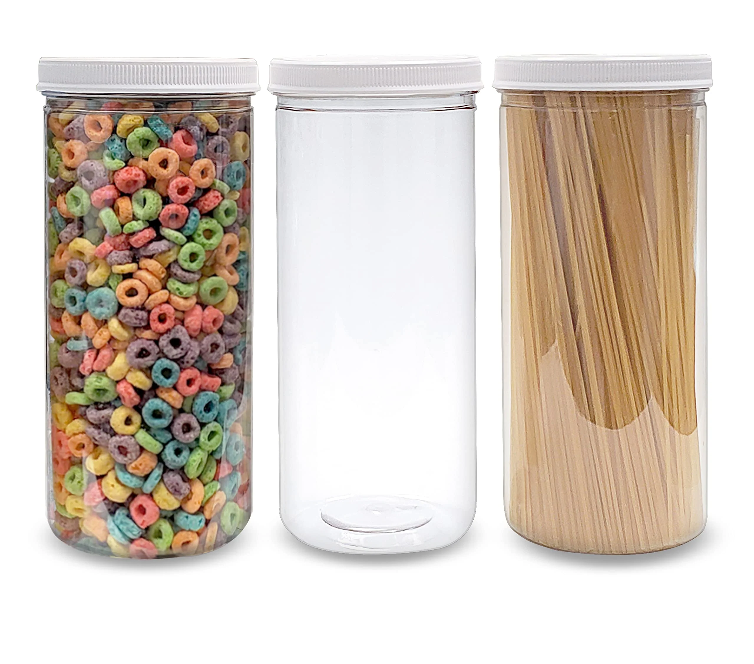 Fine Crafted lj 80 oz Tall Clear Plastic Jars with Lids 2.5 Quart 10 Cup Cylinder Storage Containers Wide Mouth PET Canisters Pack of 3 BPA Food… Safe