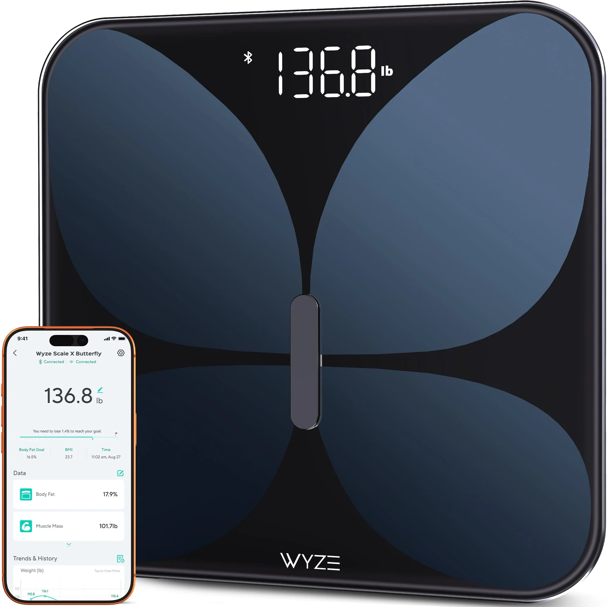 Sophisticated Wyze Smart Scale X Butterfly - Scale for Body Weight BMI Body Fat Muscle Mass Accurate Bathroom Digital Scale with Heart Rate Monitor Sync… Trendy