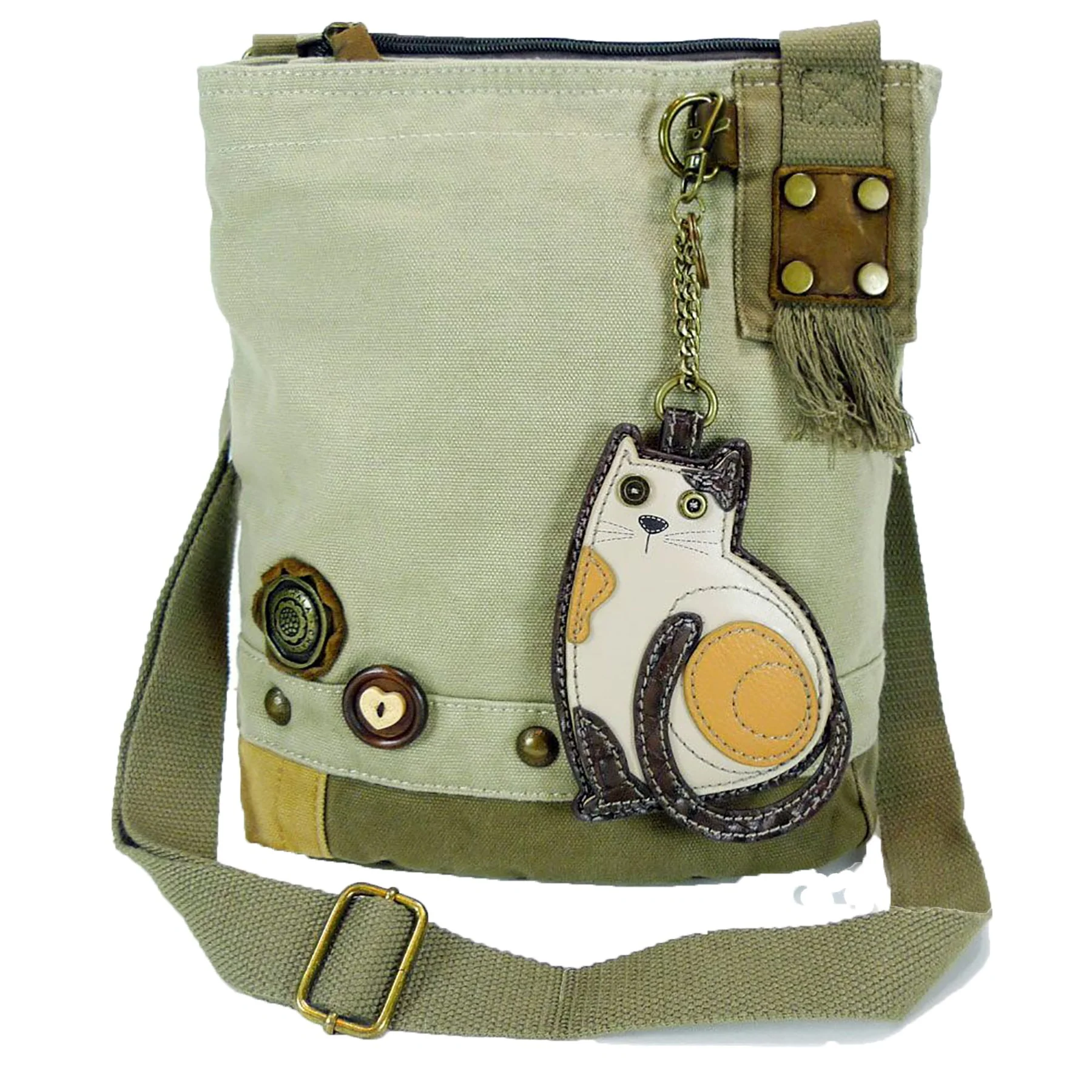 Professional CHALA Patch Cross-Body Women Handbag Sand Color Canvas Messenger Bag Lazzy Cat Stylish