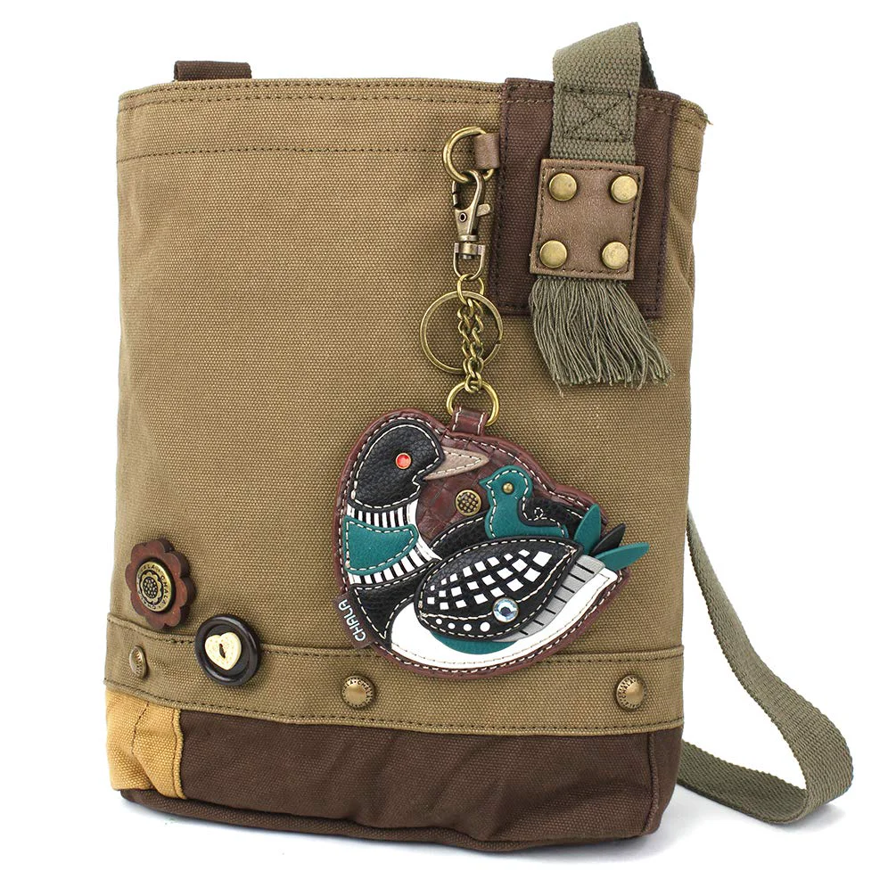 Traditional CHALA Women Handbag Patch Crossbody - Loon Bird - Olive Natural