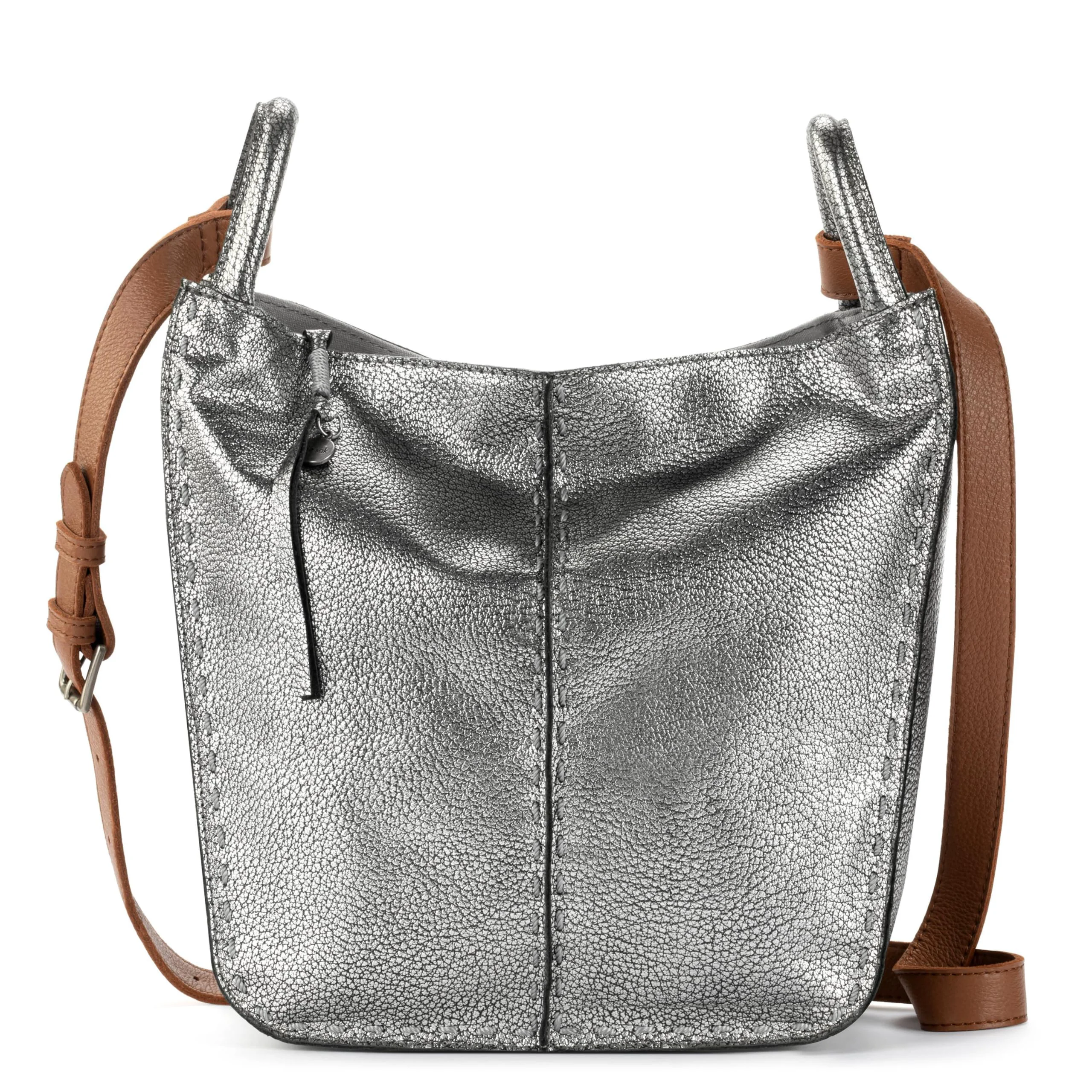 Casual The Sak Los Feliz Crossbody Bag in Leather Large Lined Purse with Single Adjustable Shoulder Strap Dark Silver Original