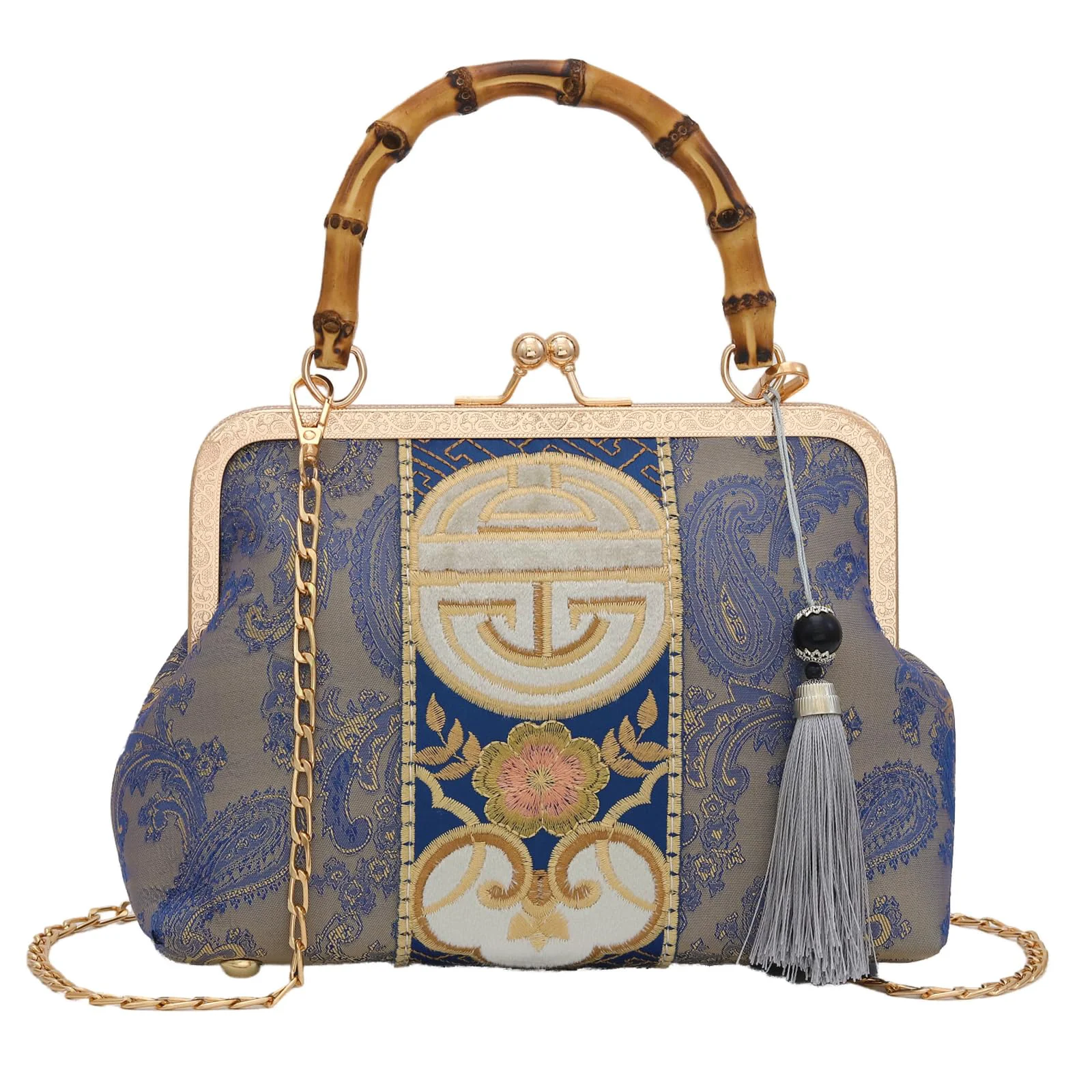 Official YeBon Retro Shoulder Chain Messenger Clutch Chinese Style Embroidered Jacquard Women's Evening Bags Certified