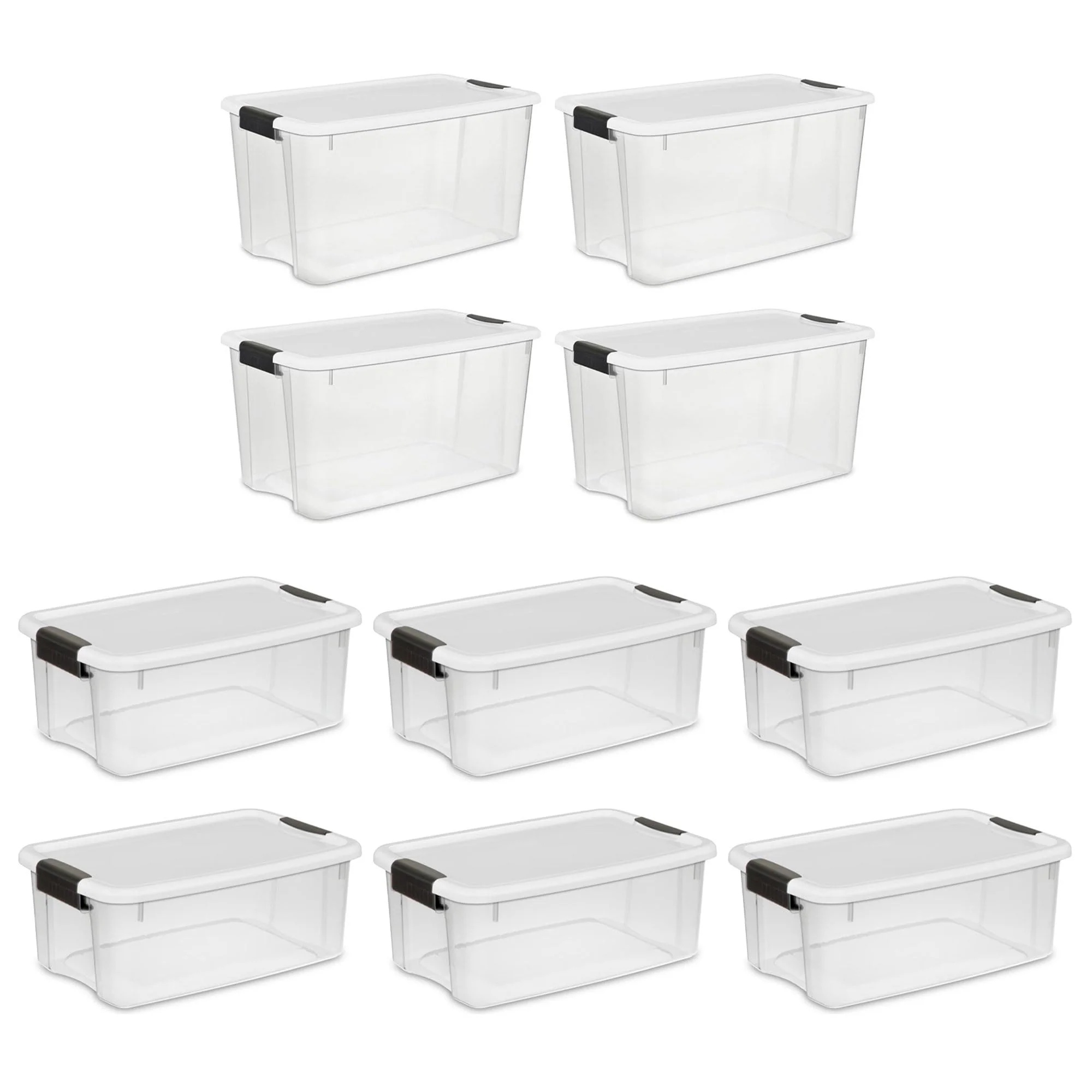 Advanced Sterilite 4 Sets of 70-Quart 6 Sets of 18-Quart Heavy-Duty Stackable Storage Container Tote Clear Base w White Latch lid for Home Organization Powerful